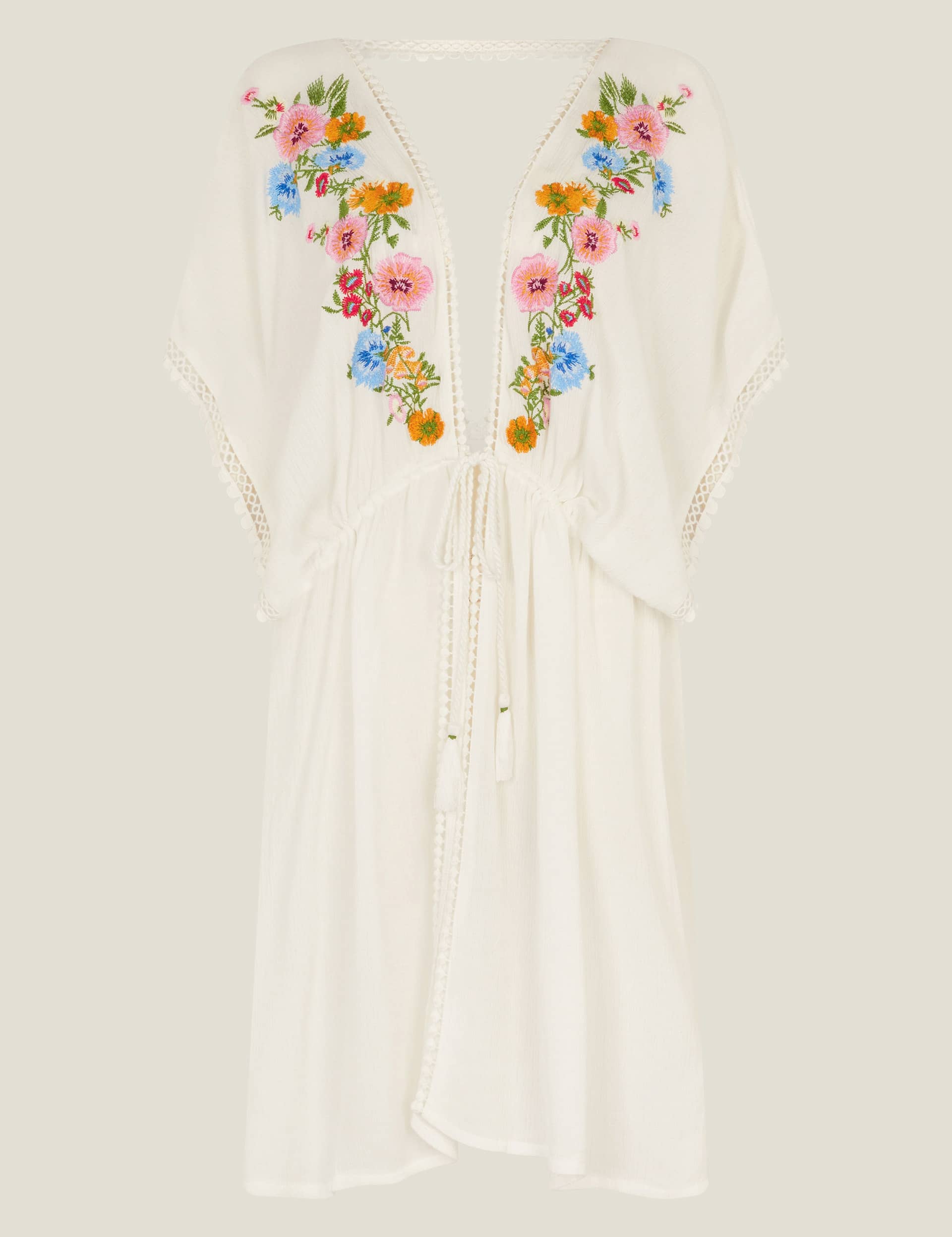 Accessorize Women's Floral Embroidered Mini Kaftan Dress - Ivory Mix, Ivory Mix