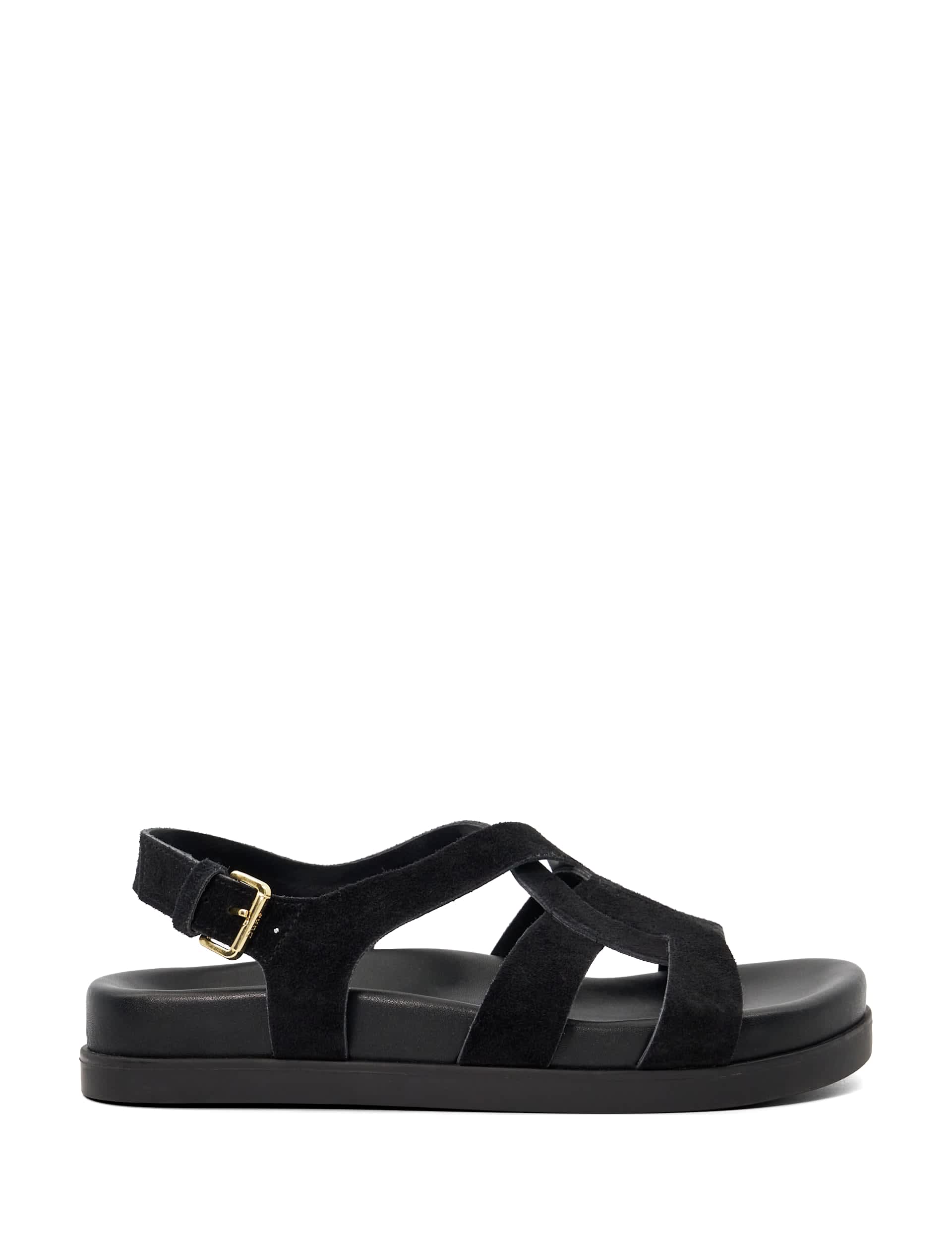 Dune London Women's Suede Crossover Ankle Strap Footbed Sandals - 5 - Black, Black