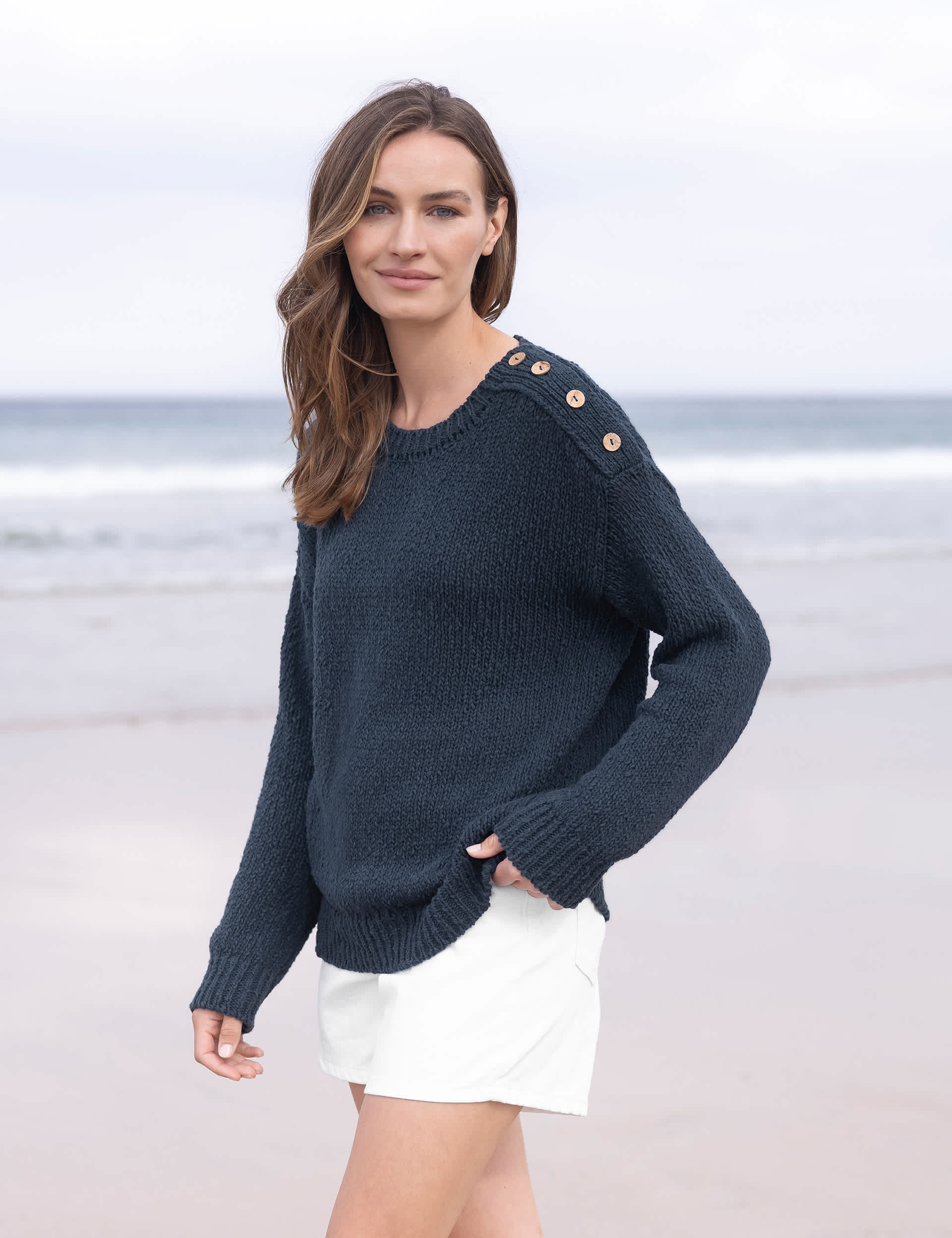 Celtic & Co. Women's Cotton Rich Textured Relaxed Jumper - S - Navy, Navy