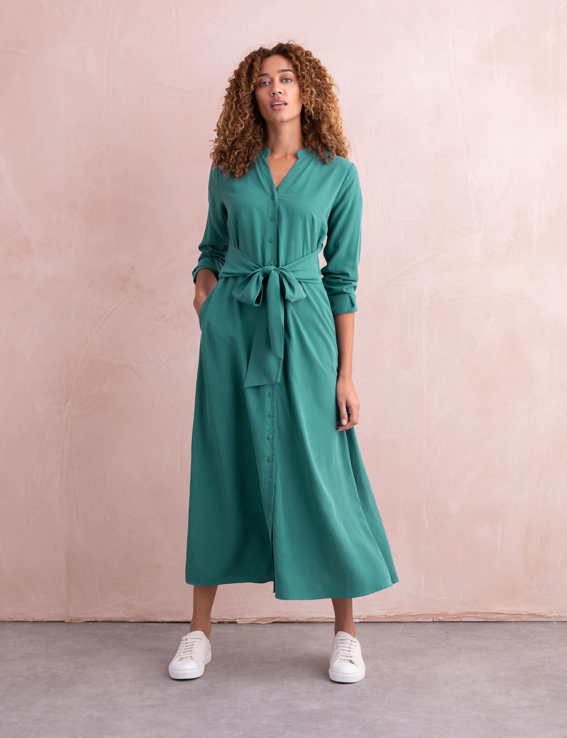 Celtic & Co. Women's Lyocell Rich V-Neck Midi Shirt Dress - 10 - Green, Green