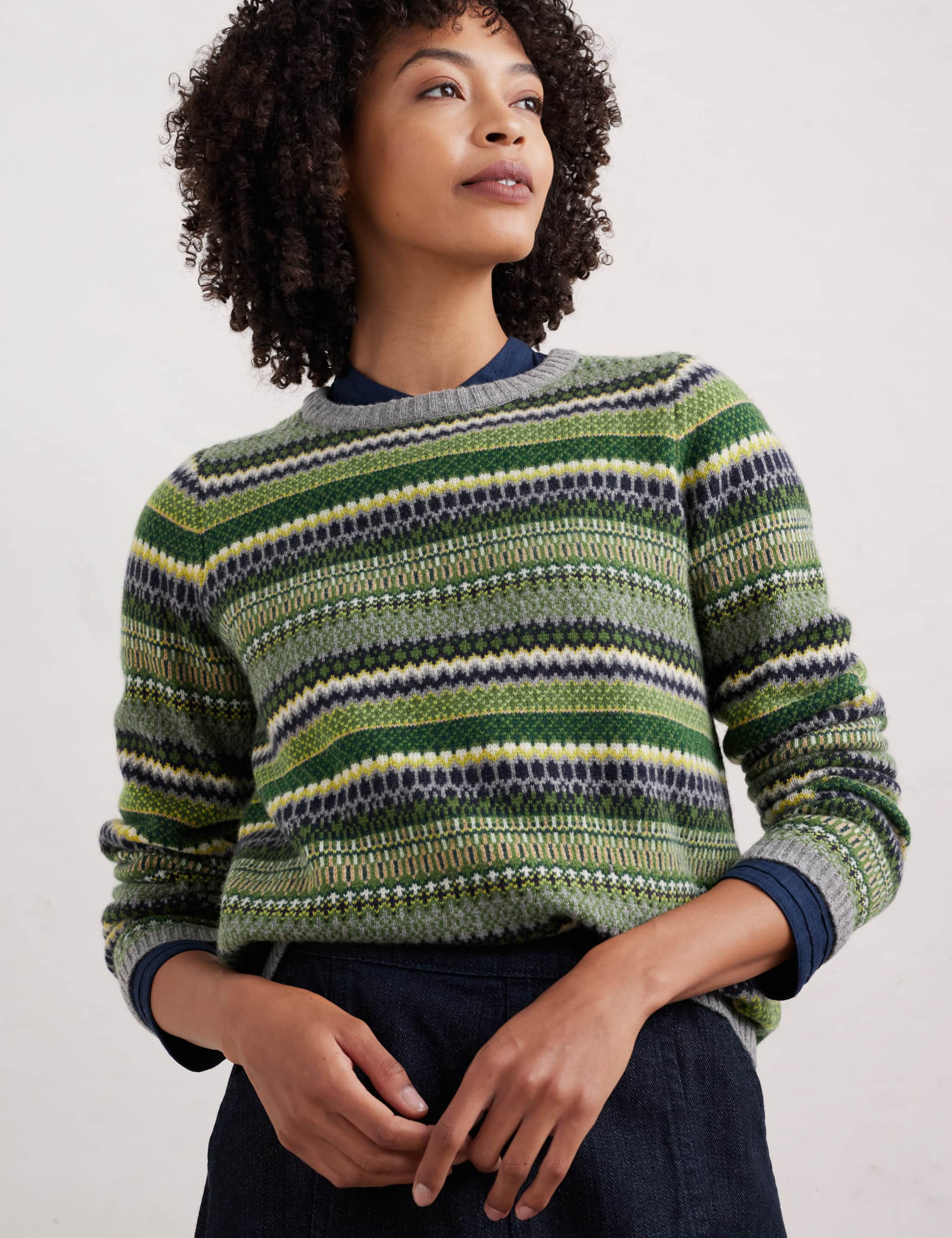 Seasalt Cornwall Women's Merino Wool Rich Textured Relaxed Jumper - 16 - Green Mix, Green Mix