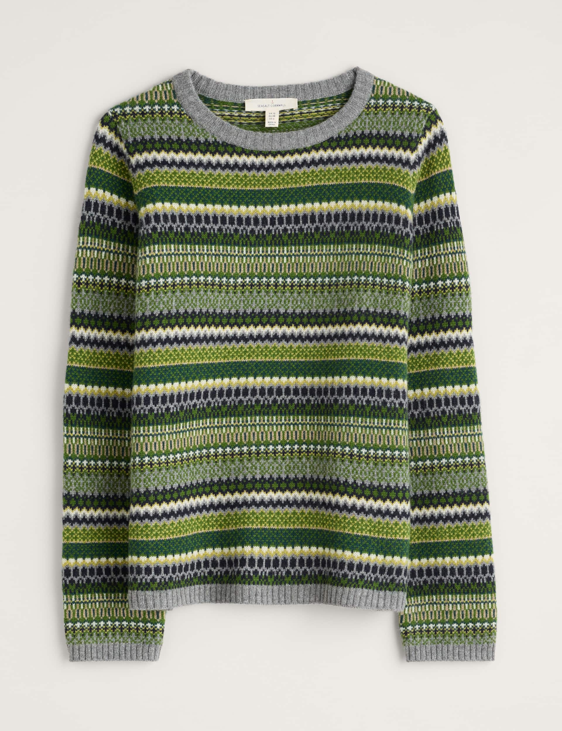 Seasalt Cornwall Women's Merino Wool Rich Textured Relaxed Jumper - 8 - Green Mix, Green Mix