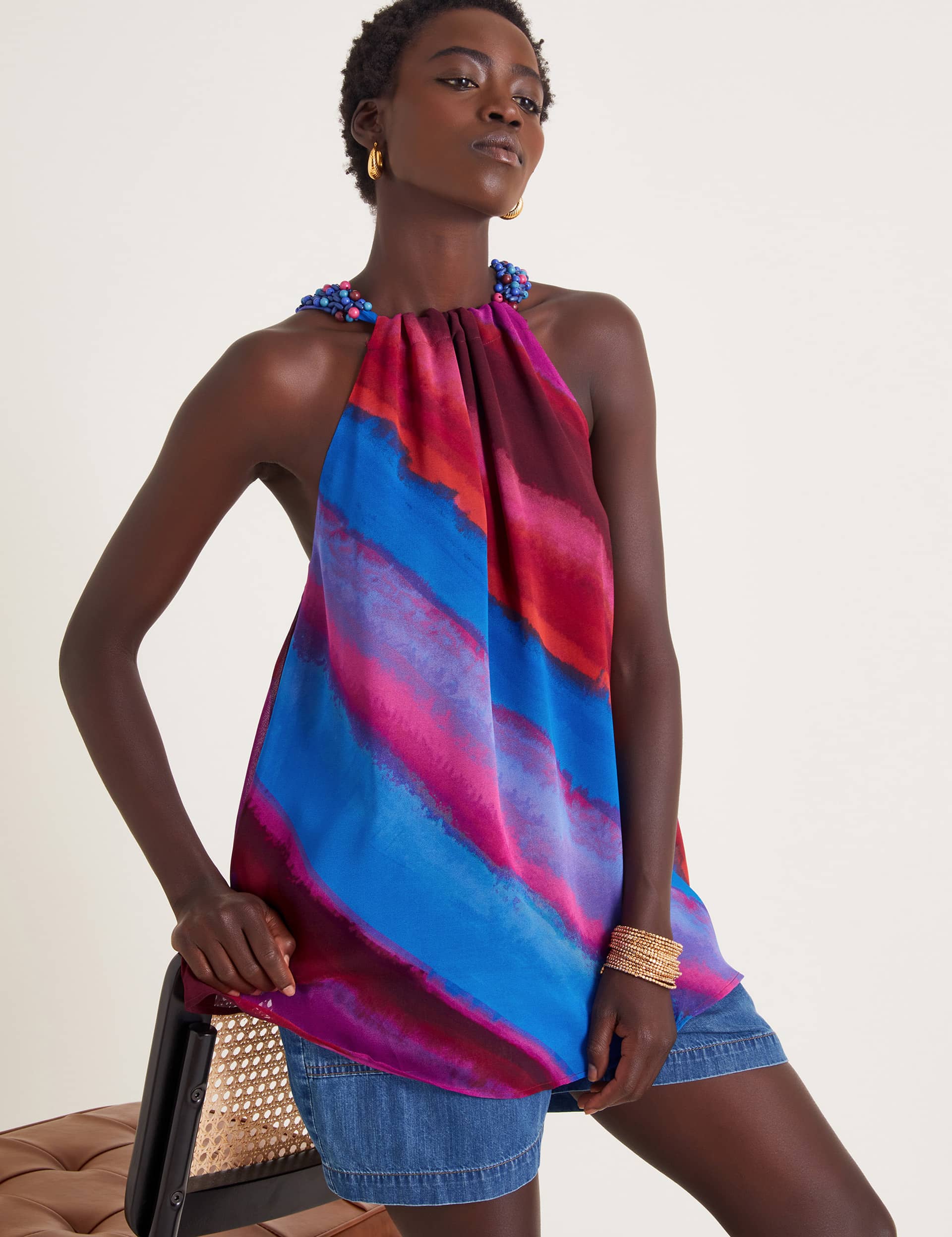 Monsoon Women's Colour Block Halter Neck Cami Top