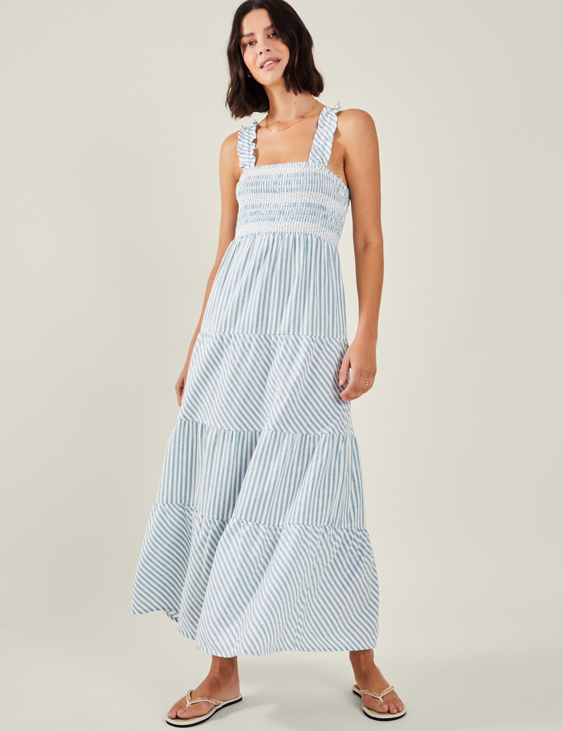 Accessorize Women's Pure Cotton Striped Maxi Beach Dress - Blue Mix, Blue Mix