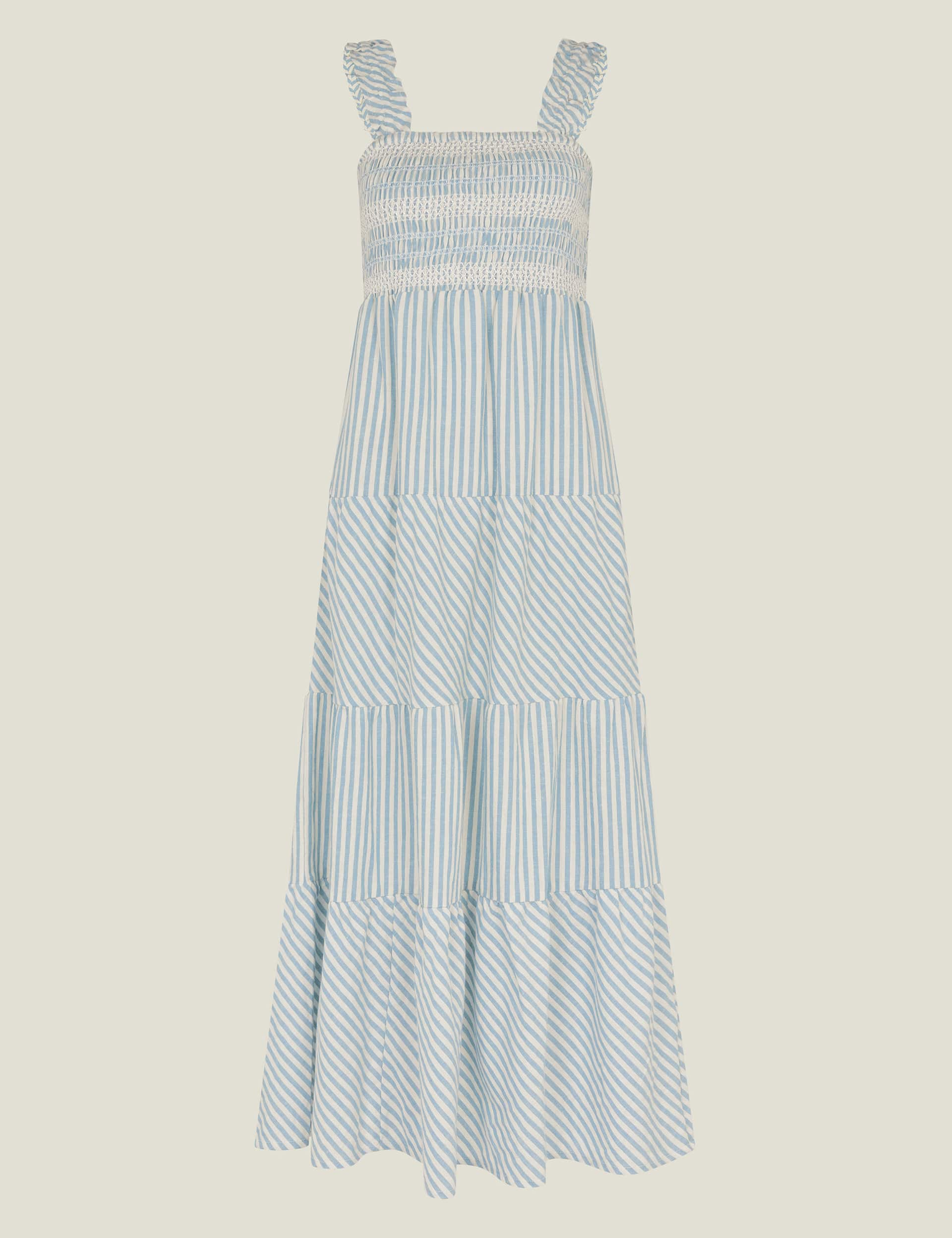 Accessorize Women's Pure Cotton Striped Maxi Beach Dress - Blue Mix, Blue Mix