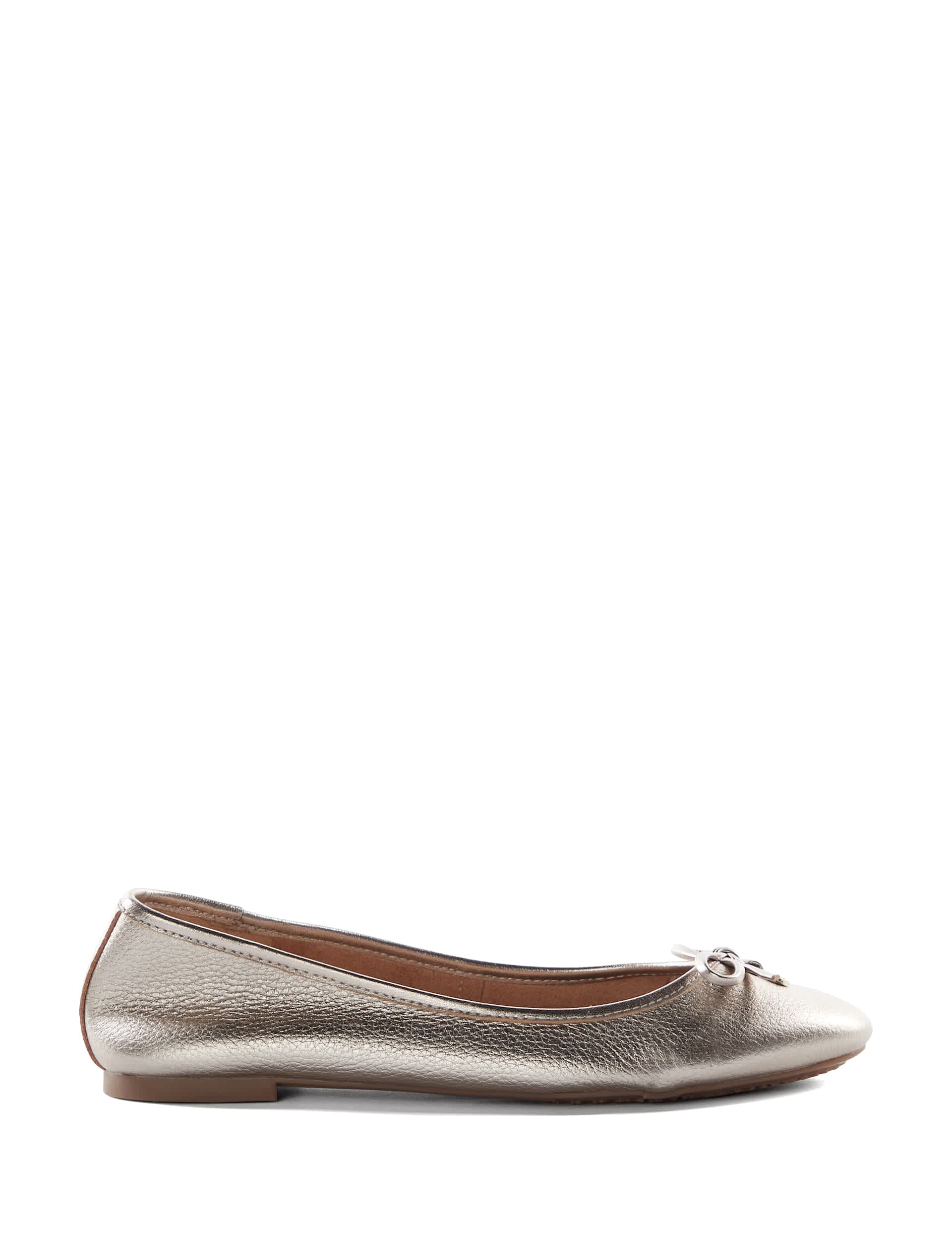 Dune London Women's Leather Metallic Flat Ballet Pumps - 4, Metallic