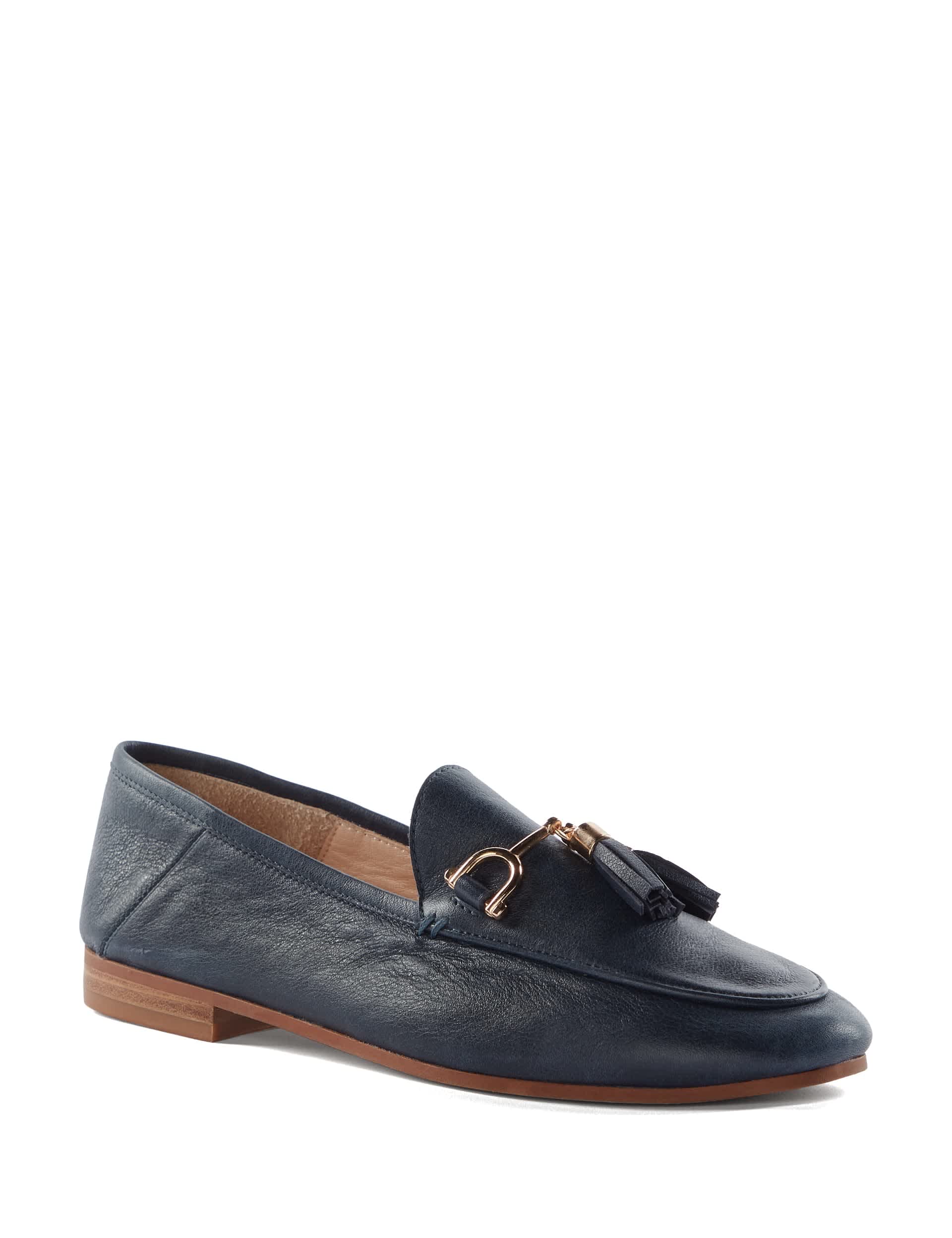 Dune London Women's Leather Flat Loafers - 4 - Navy, Navy