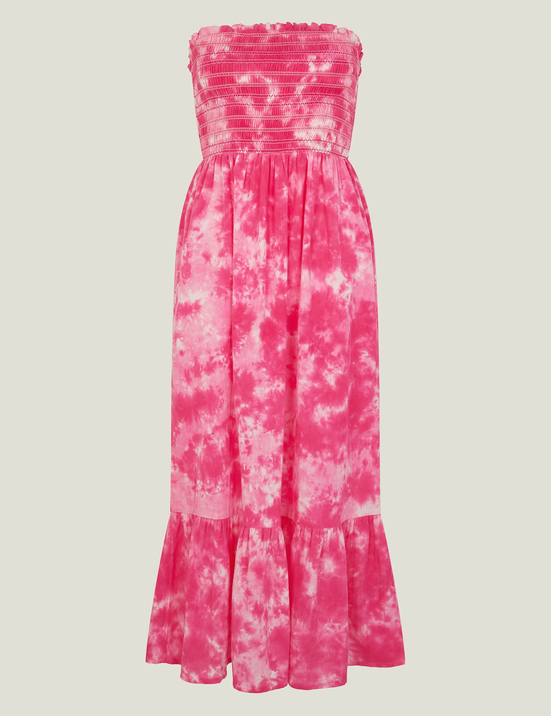 Accessorize Women's Pure Cotton Tie Dye Bandeau Maxi Dress - Pink, Pink