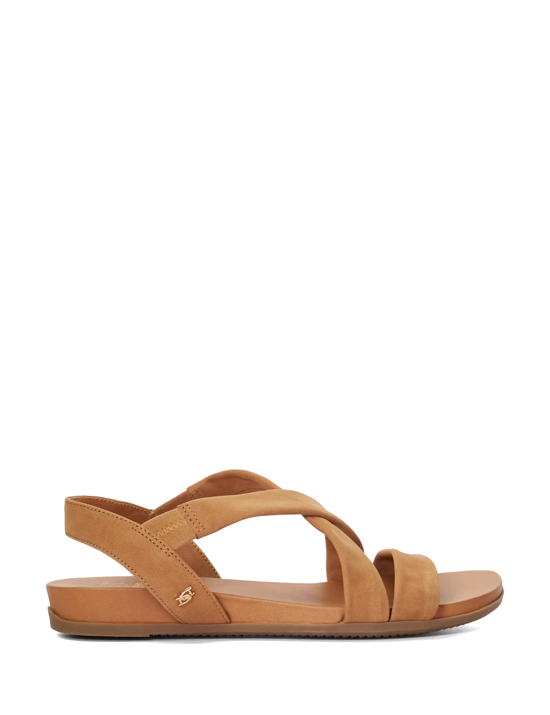 Dune London Women's Wide Fit Leather Flat Sandals - 3 - Camel, Camel