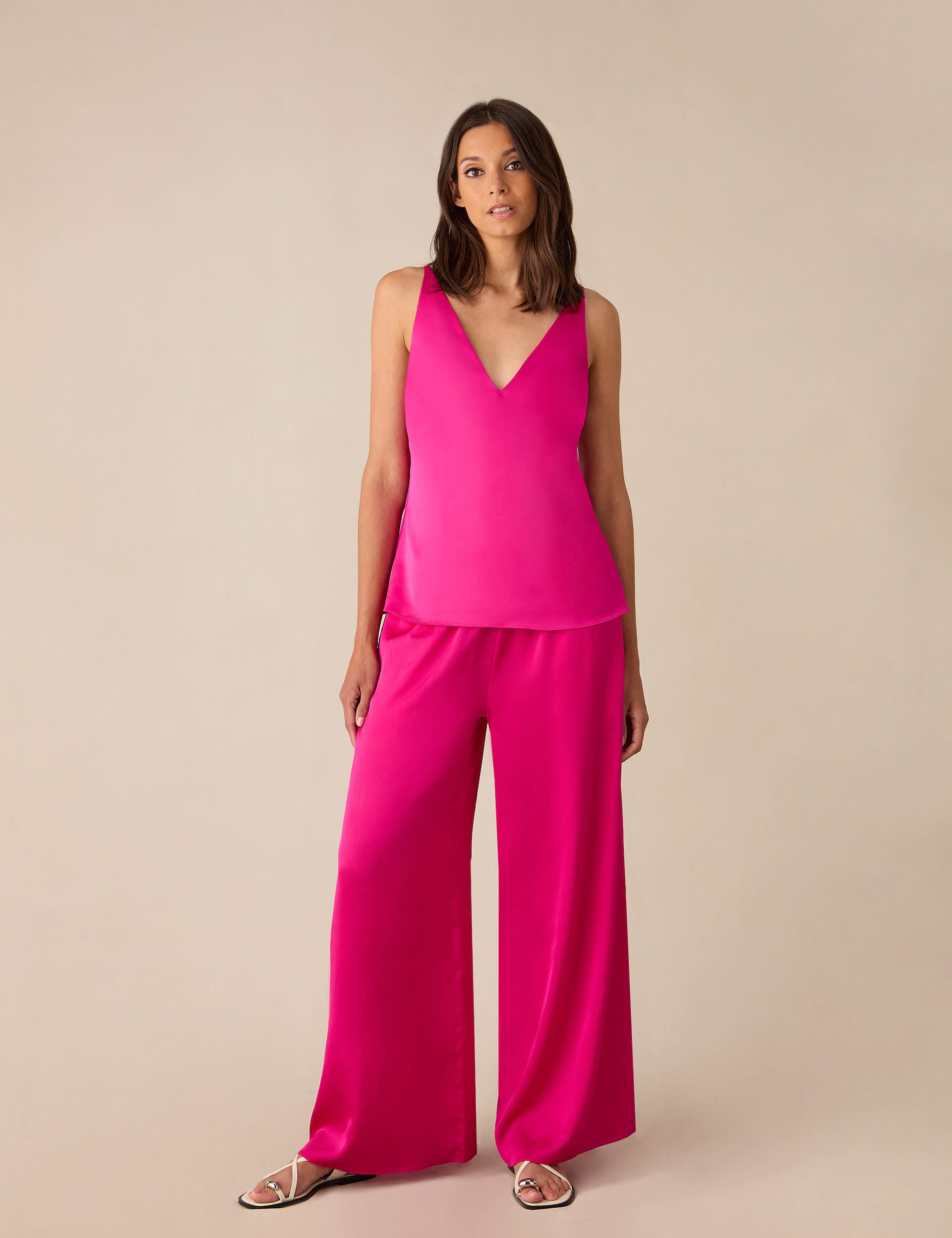 Ro&Zo Women's Satin Wide Leg Trousers - 10REG - Pink, Pink