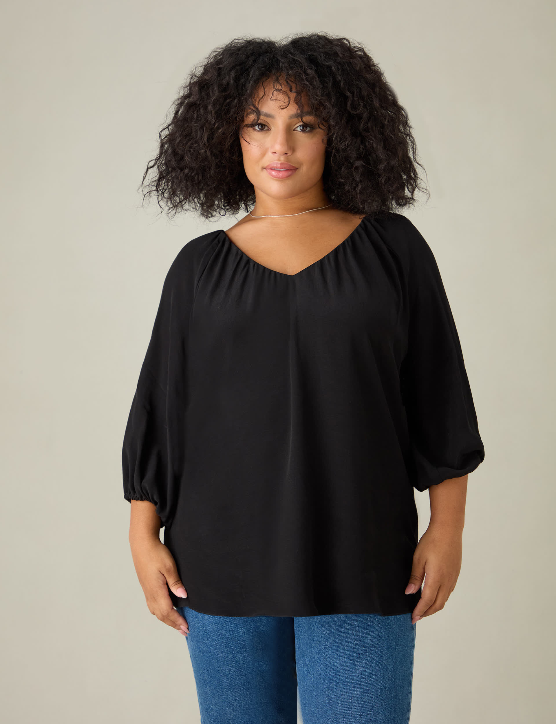 Live Unlimited London Women's V-Neck Blouse - 22 - Black, Black