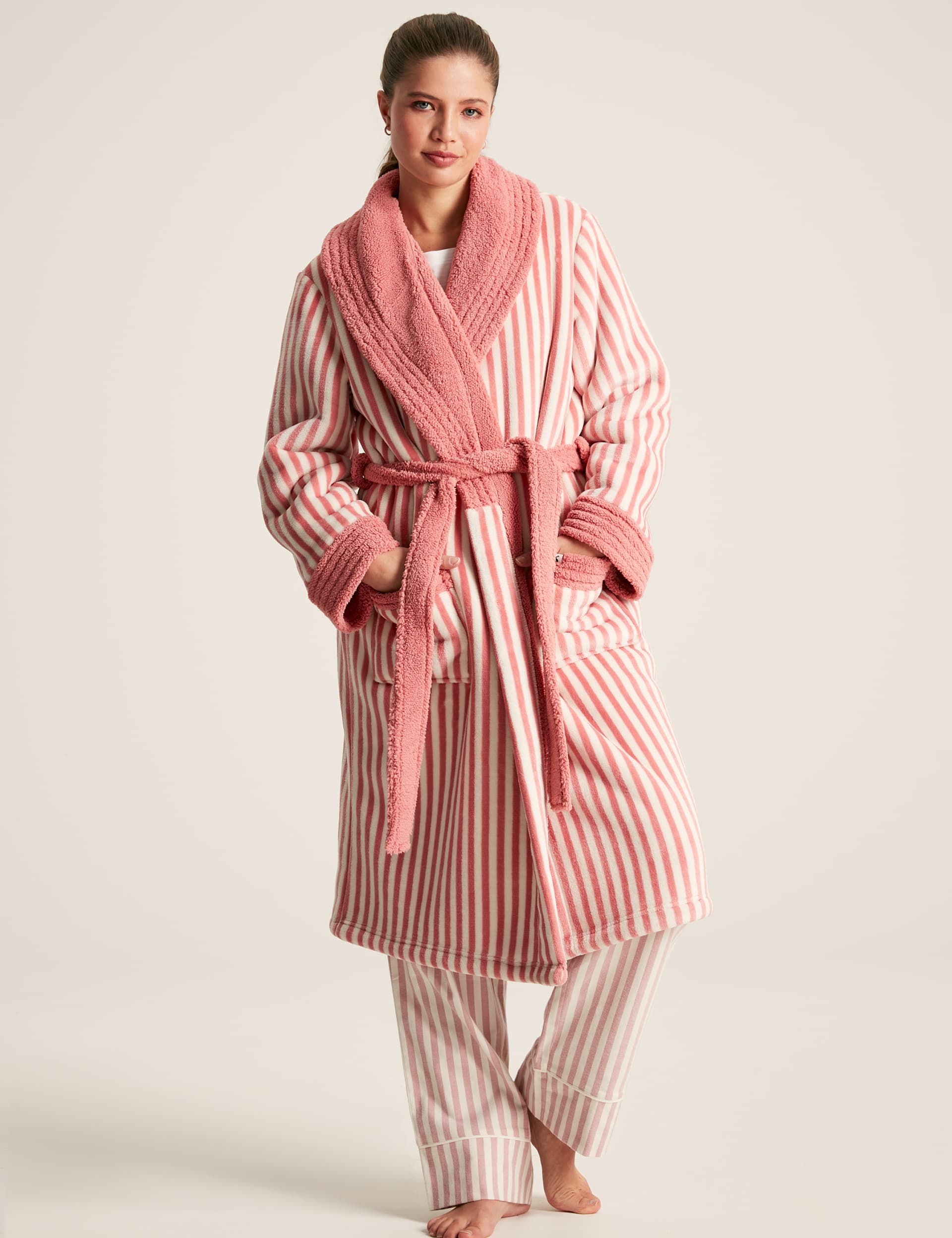 Joules Women's Fleece Striped Robe - S-M - Pink Mix, Pink Mix