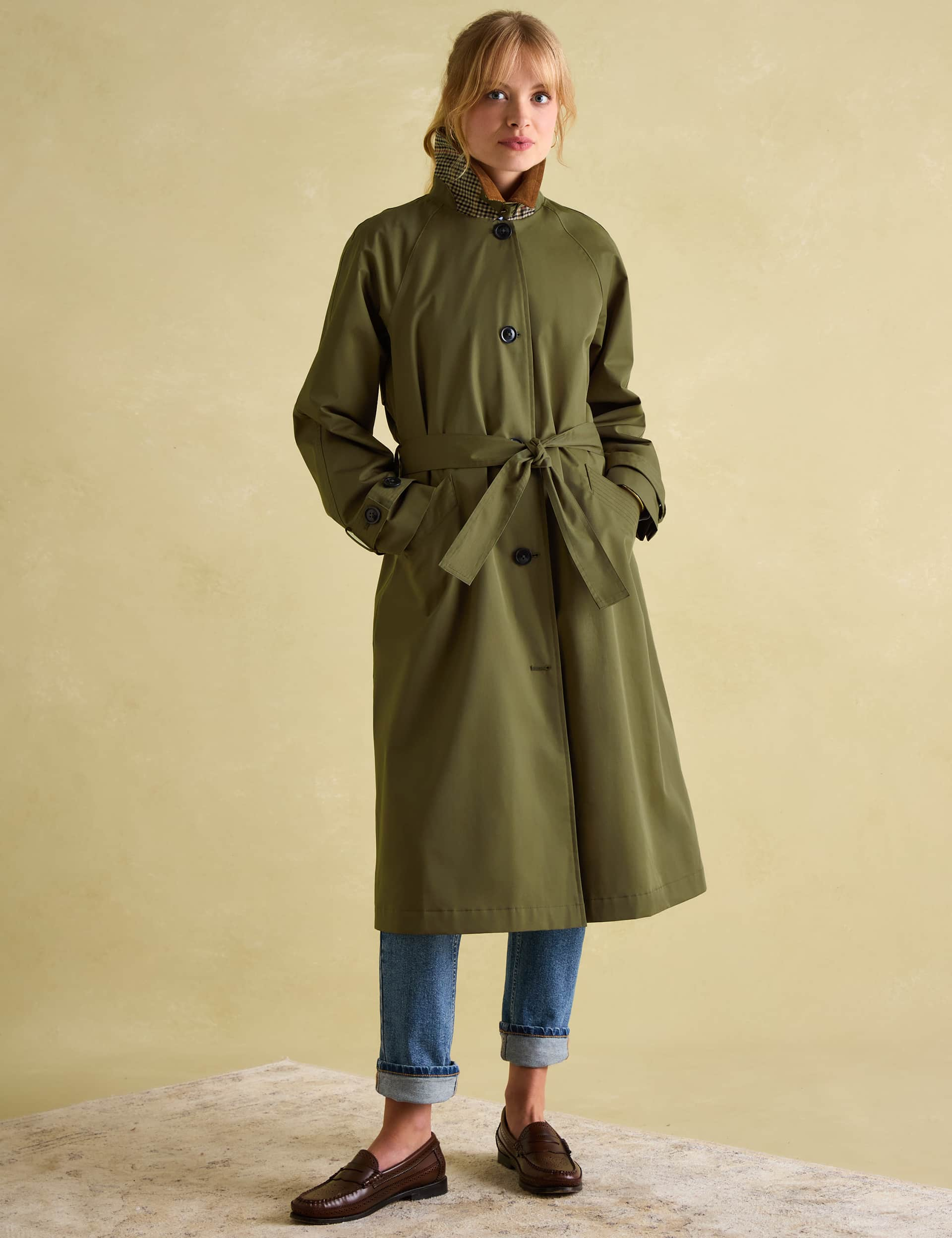 Joules Women's Cotton Rich Waterproof Belted Trench Coat - 16 - Khaki, Khaki