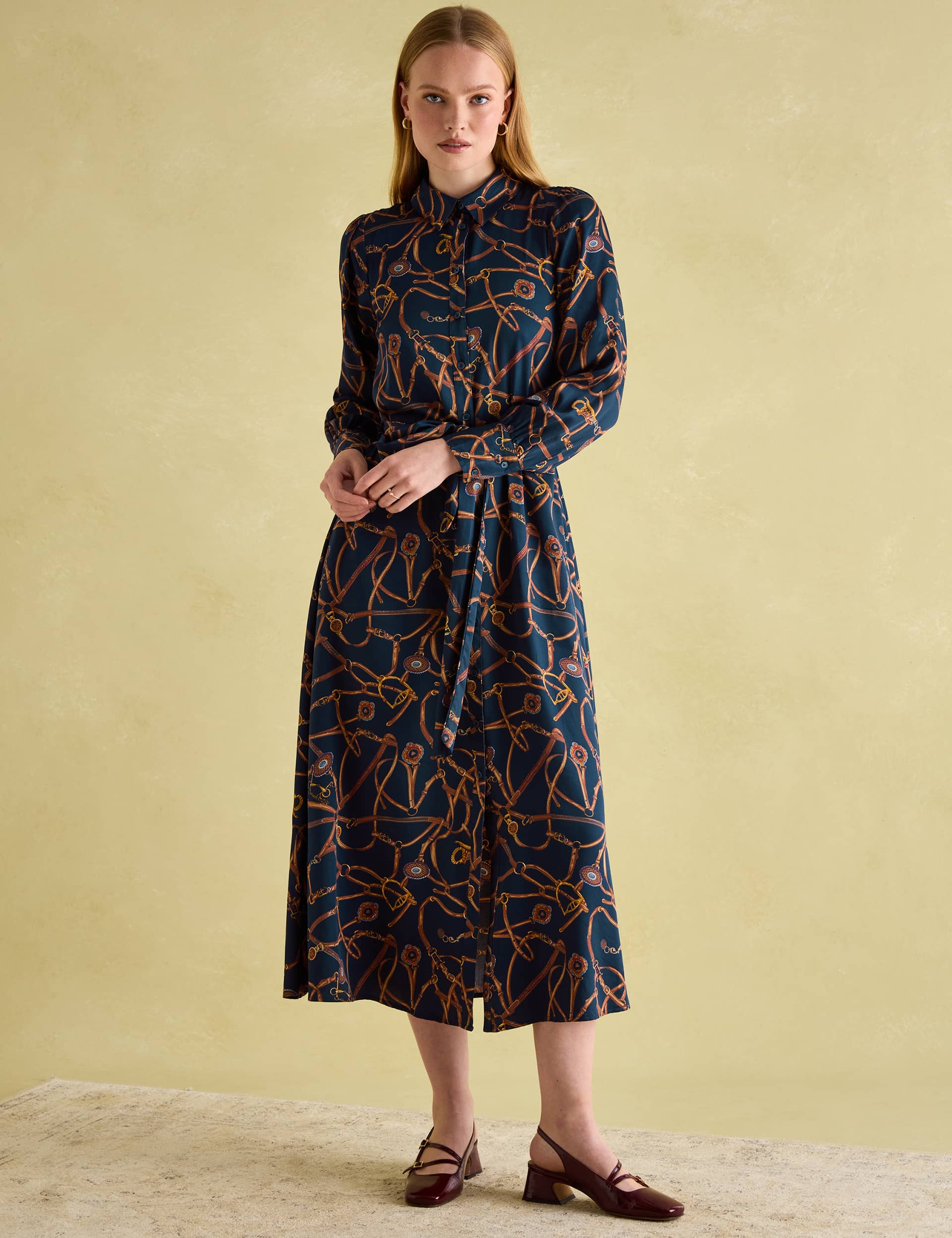 Joules Women's Printed Collared Midaxi Shirt Dress - 12 - Navy Mix, Navy Mix