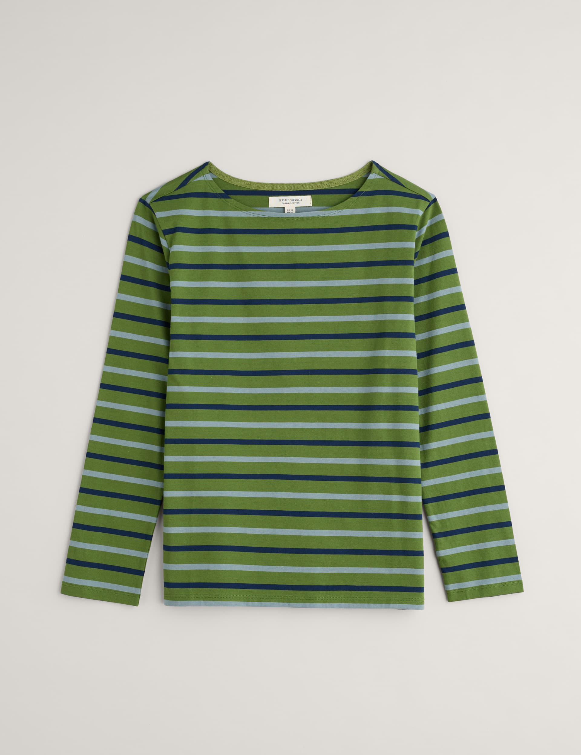 Seasalt Cornwall Women's Pure Cotton Striped Slash Neck Top - 16 - Green Mix, Green Mix