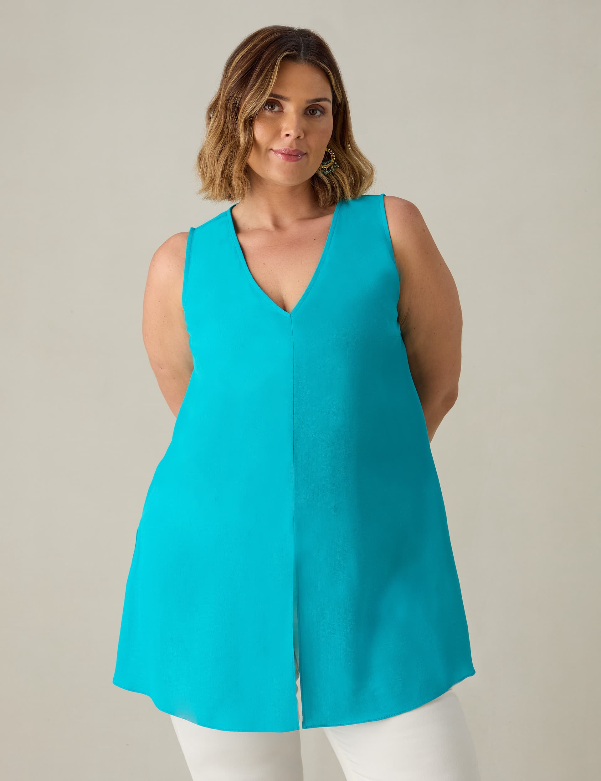 Live Unlimited London Women's V-neck Split Front Tunic