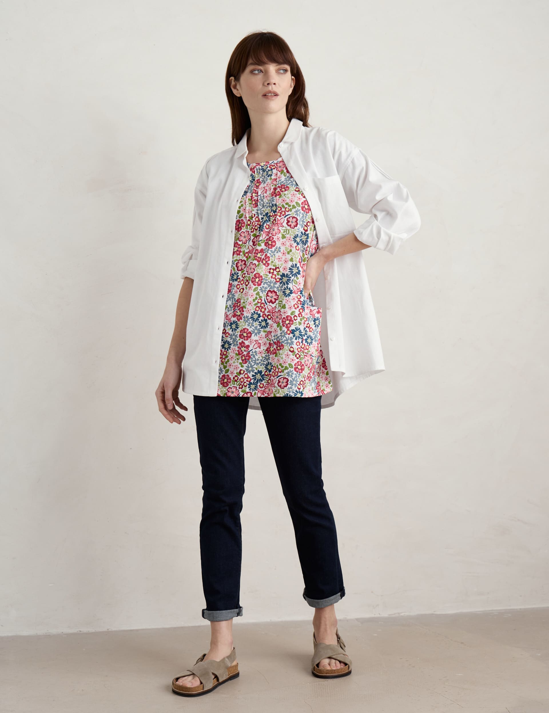 Seasalt Cornwall Women's Pure Cotton Floral Tunic - 10 - White Mix, White Mix