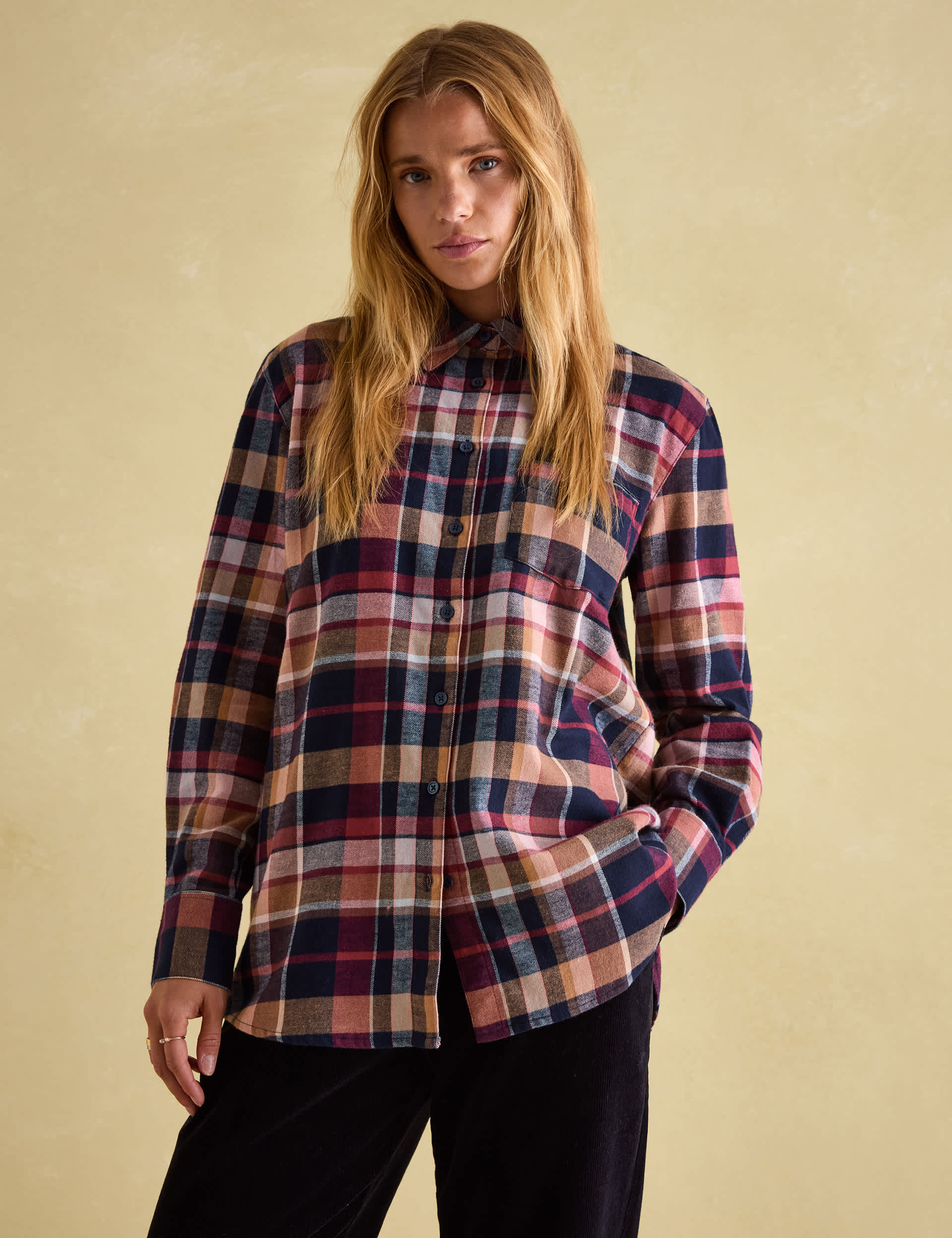 Joules Women's Brushed Pure Cotton Checked Shirt - 12 - Red Mix, Red Mix