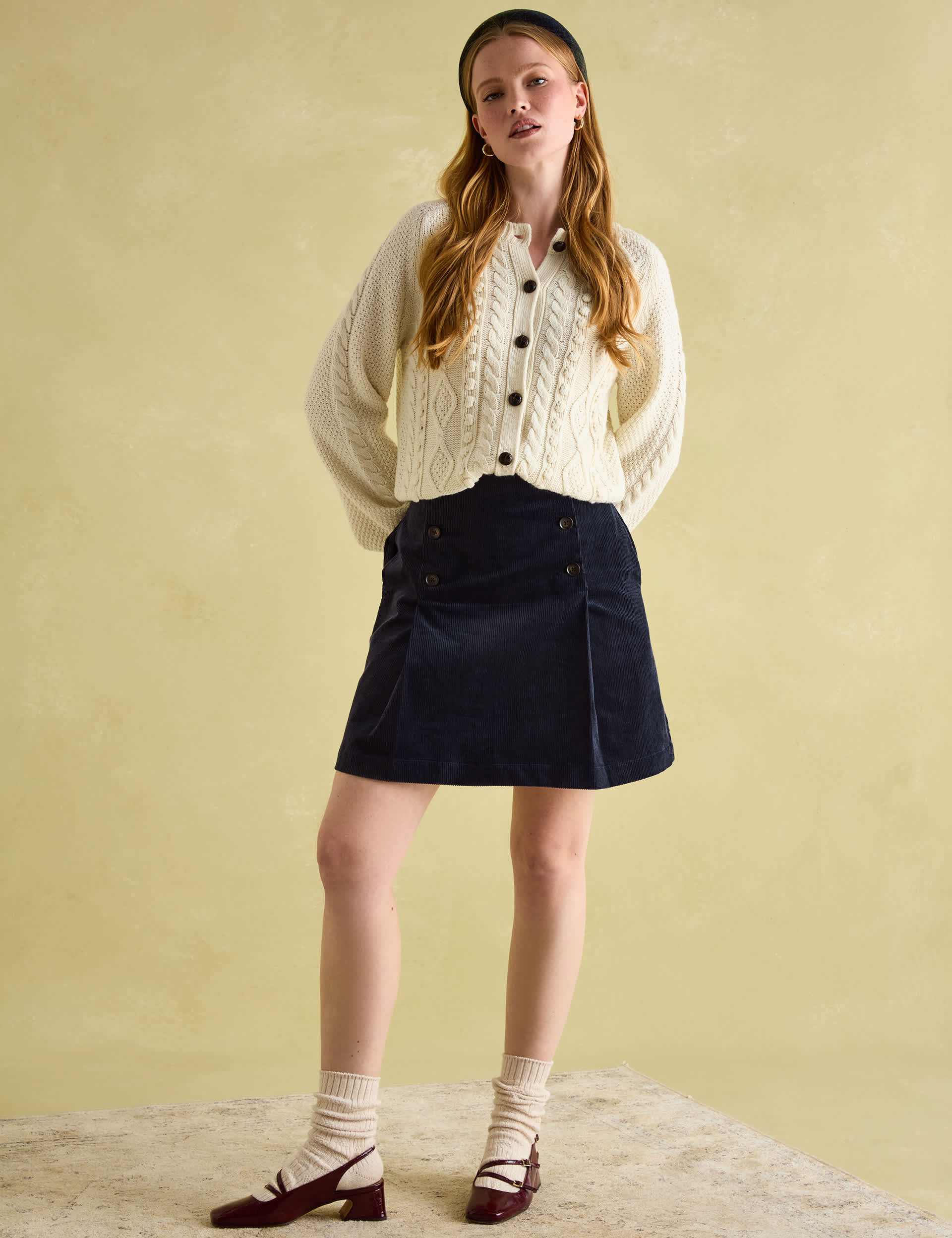 Joules Women's Cord Pleated Mini Skirt - 16 - Navy, Navy