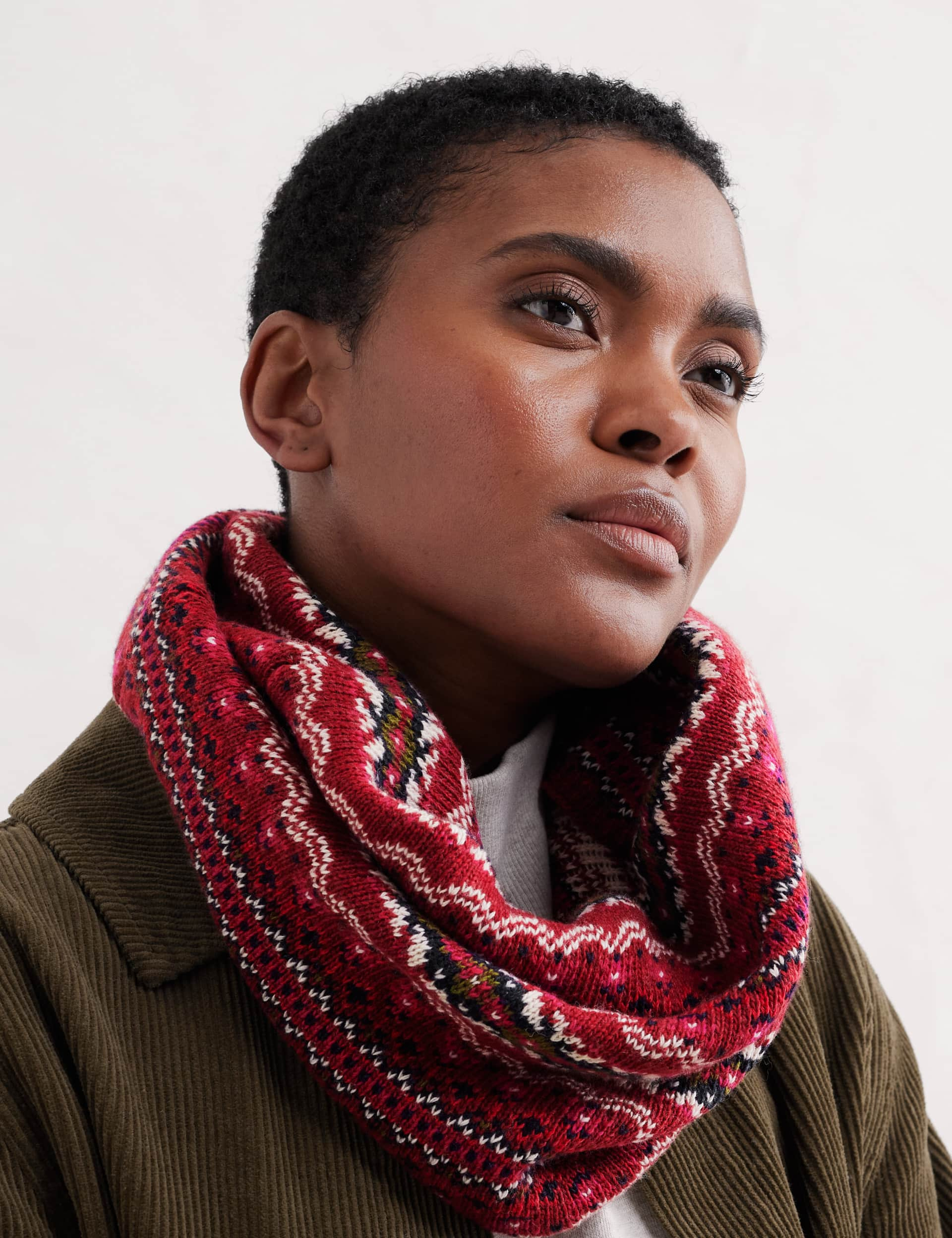 Seasalt Cornwall Women's Knitted Colour Block Snood with Wool - Red Mix, Red Mix