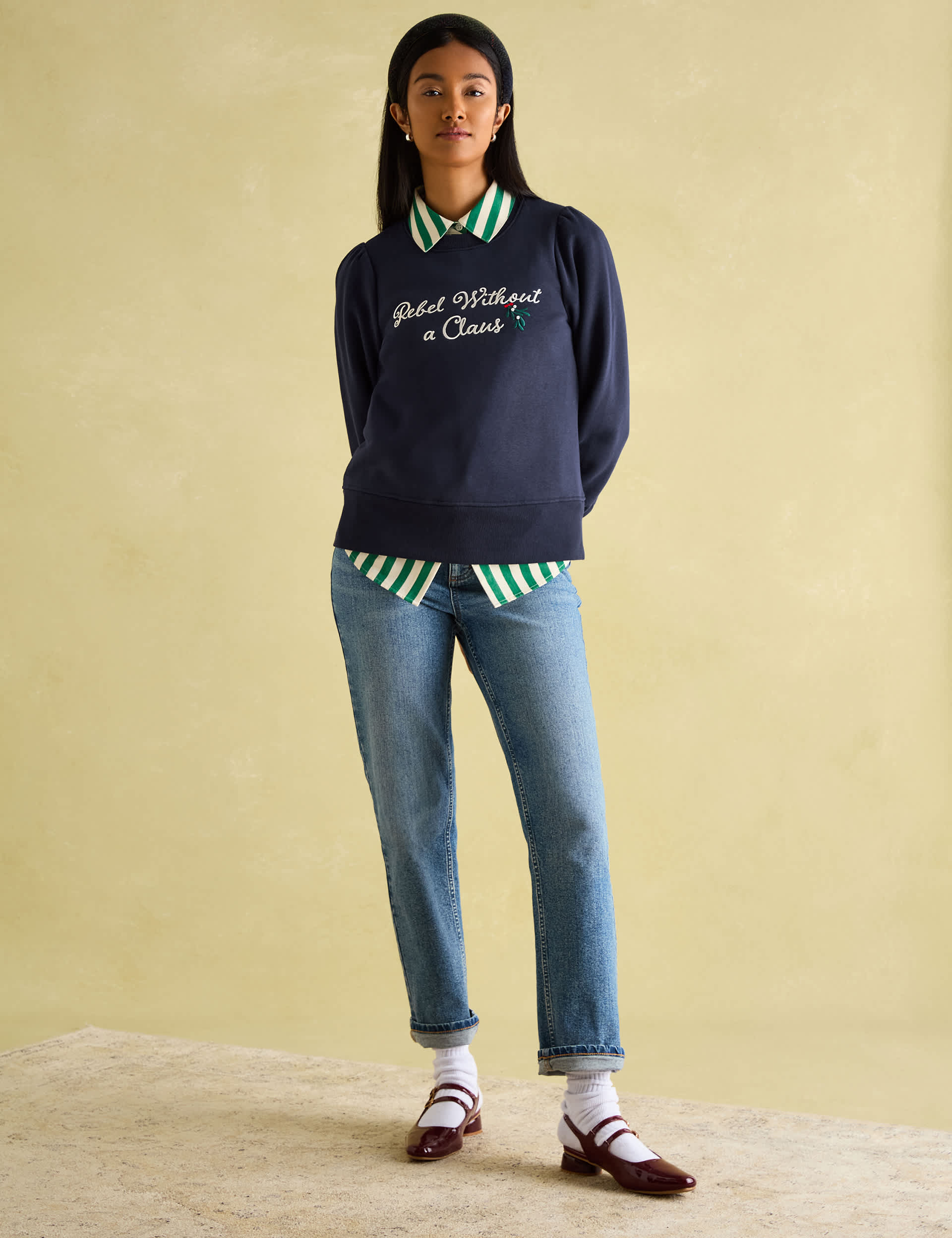 Joules Women's Cotton Rich Christmas Slogan Sweatshirt - 12 - Navy, Navy