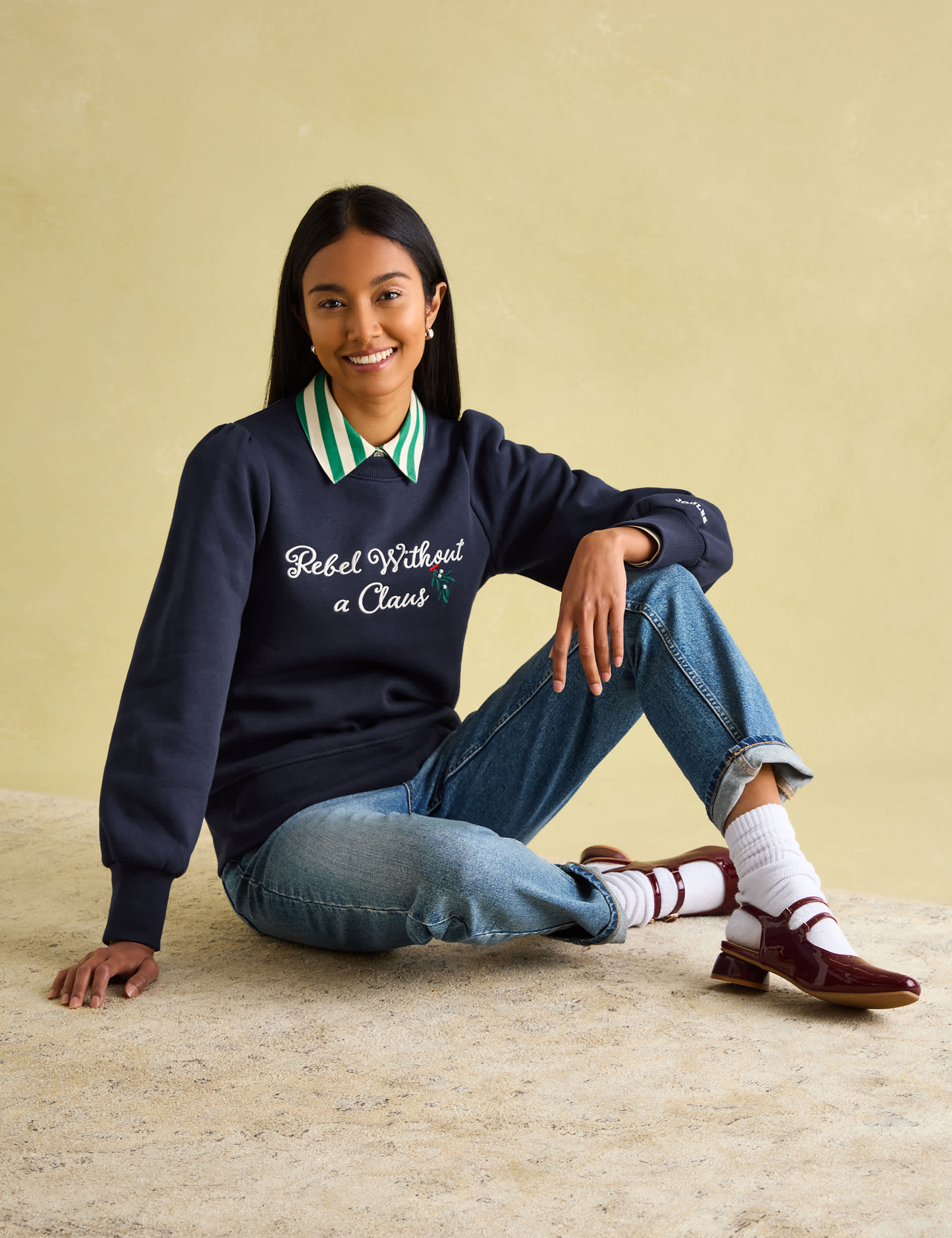 Joules Women's Cotton Rich Christmas Slogan Sweatshirt - 12 - Navy, Navy