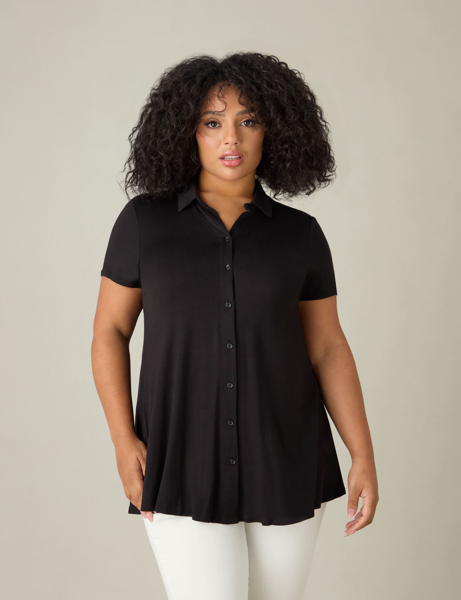 Live Unlimited London Women's Jersey Collared Shirt - 22 - Black, Black