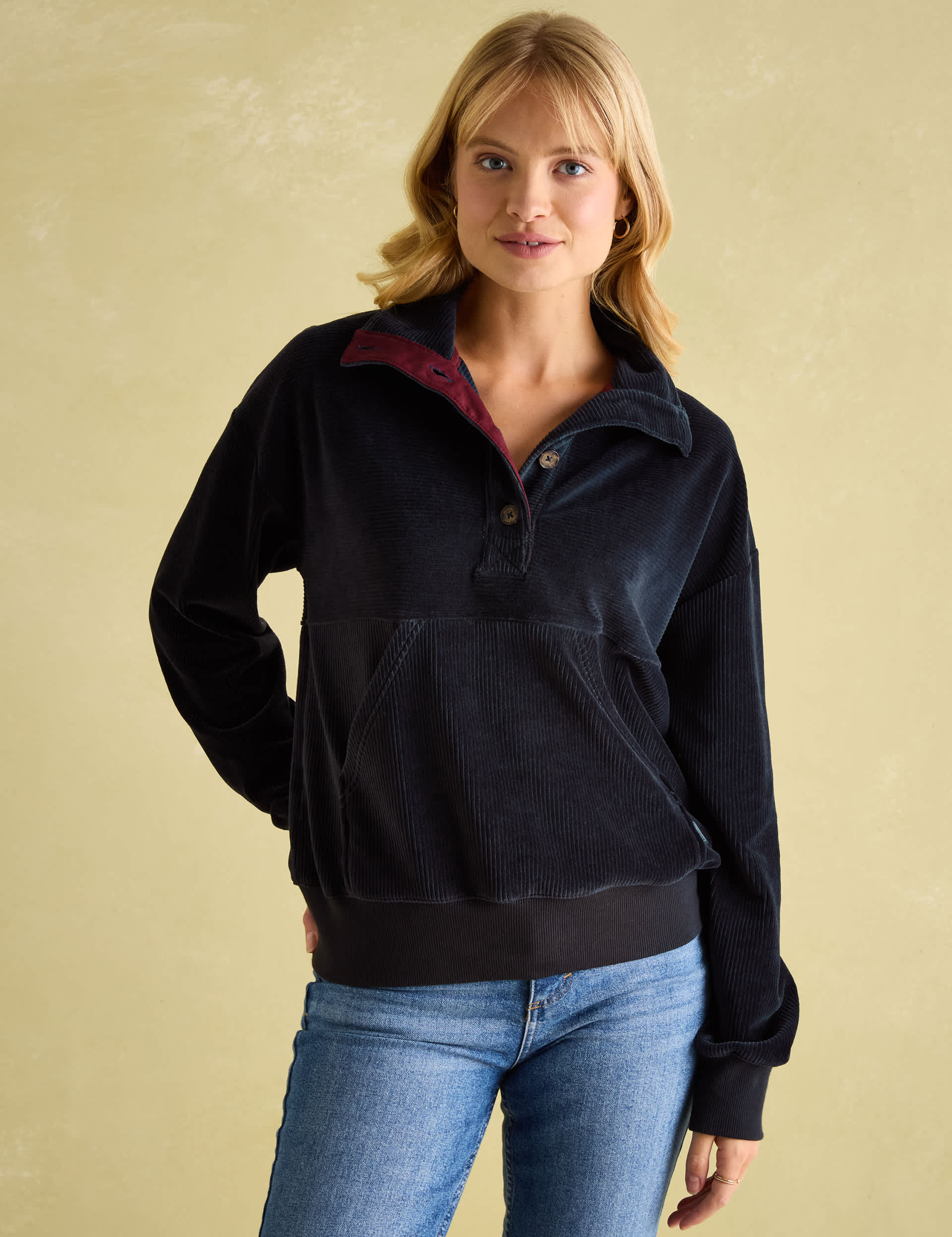 Joules Women's Cotton Rich Corduroy Funnel Neck Sweatshirt - 10 - Navy, Navy