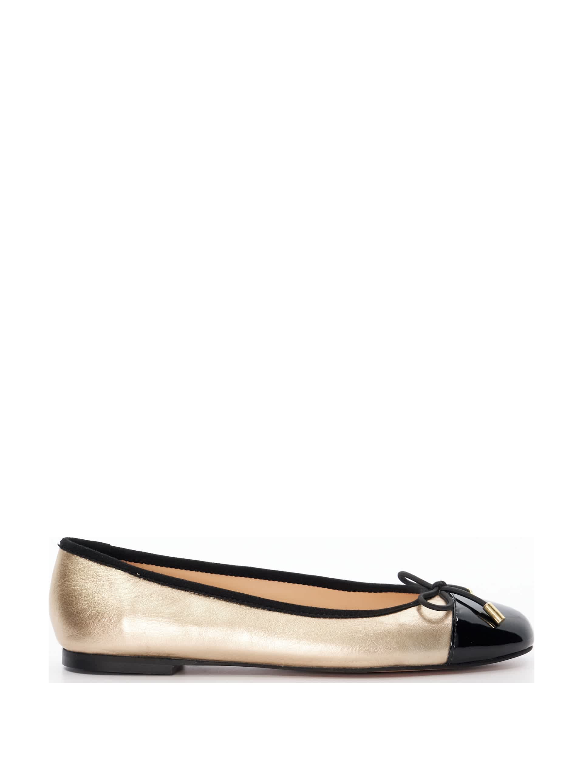 Dune London Women's Leather Bow Slip On Flat Ballet Pumps - 7 - Gold, Cream,Gold