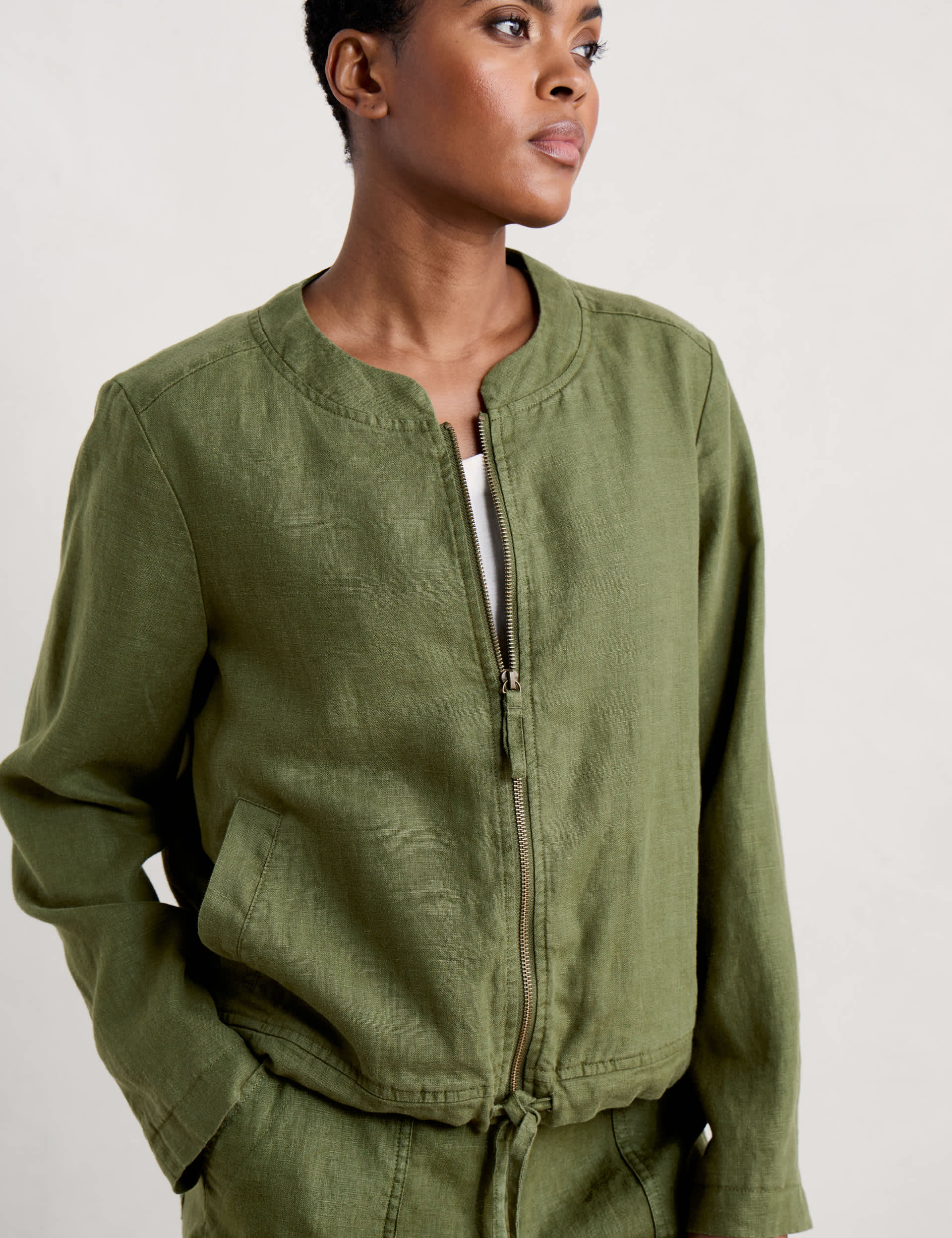 Seasalt Cornwall Women's Pure Linen Collarless Jacket - 20 - Green, Green