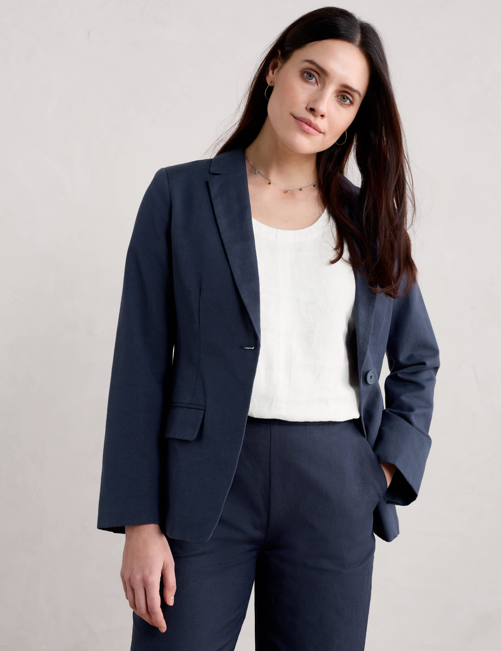 Seasalt Cornwall Women's Linen Blend Single Breasted Blazer - 14 - Navy, Navy