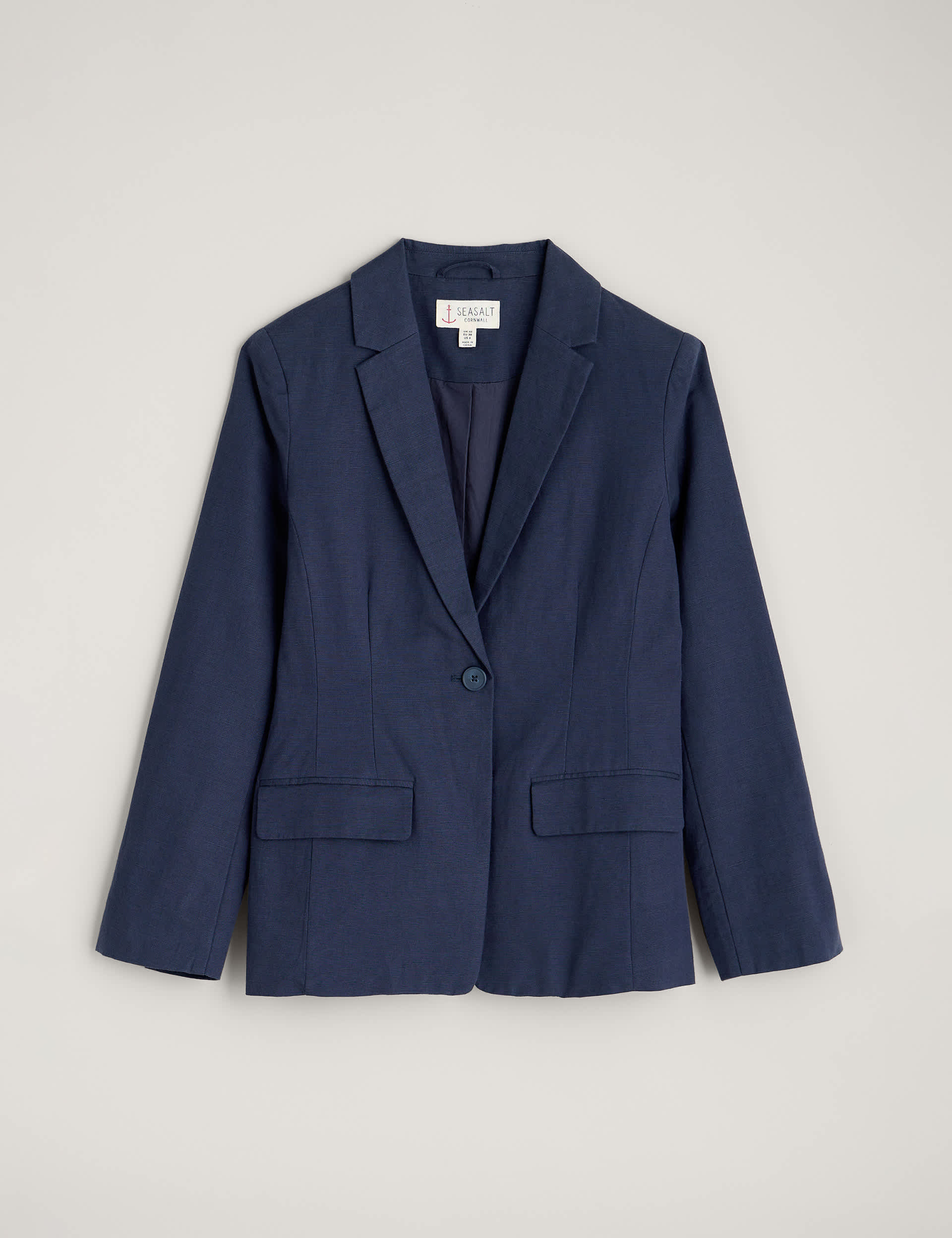 Seasalt Cornwall Women's Linen Blend Single Breasted Blazer - 14 - Navy, Navy