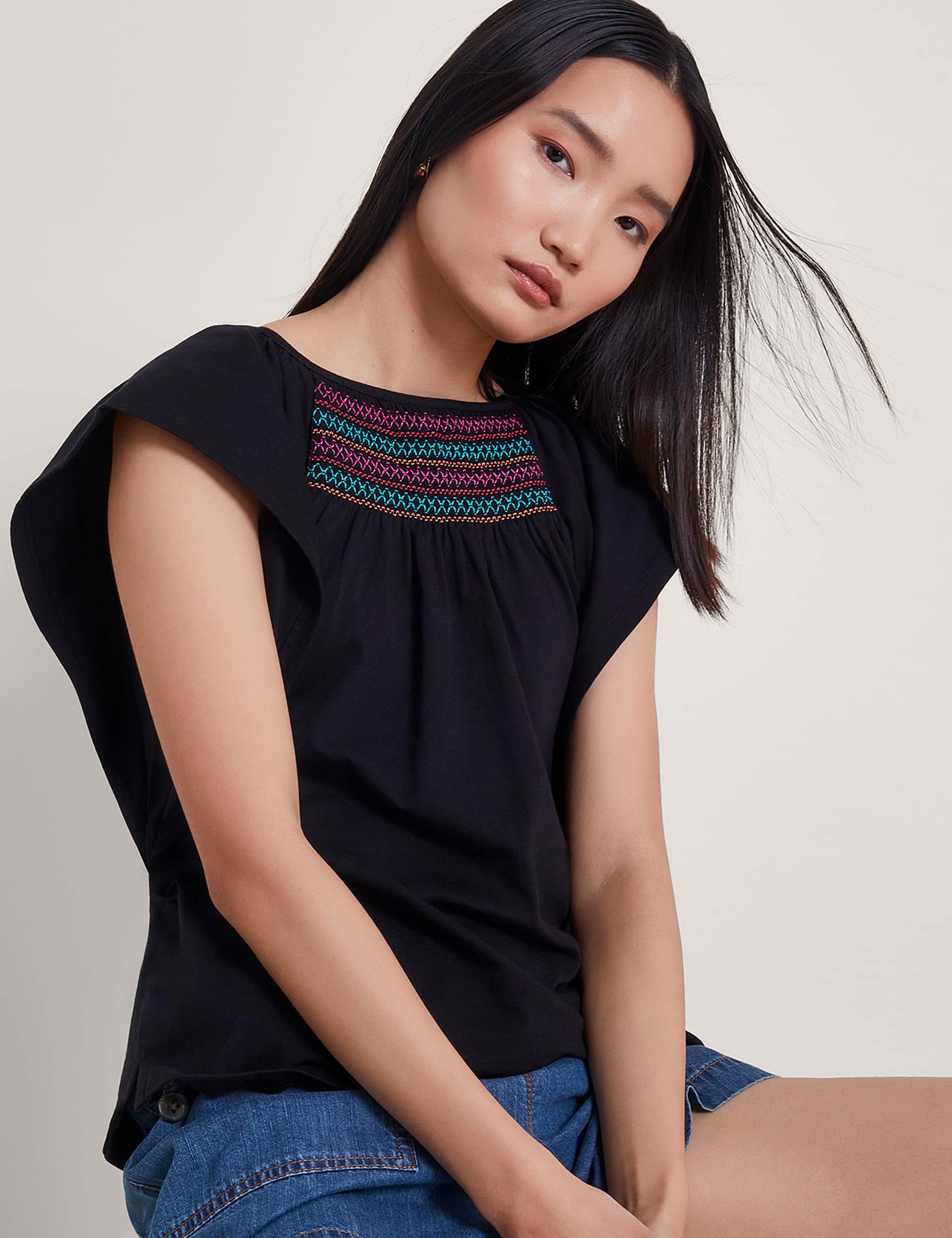 Monsoon Women's Pure Cotton Embroidered Top