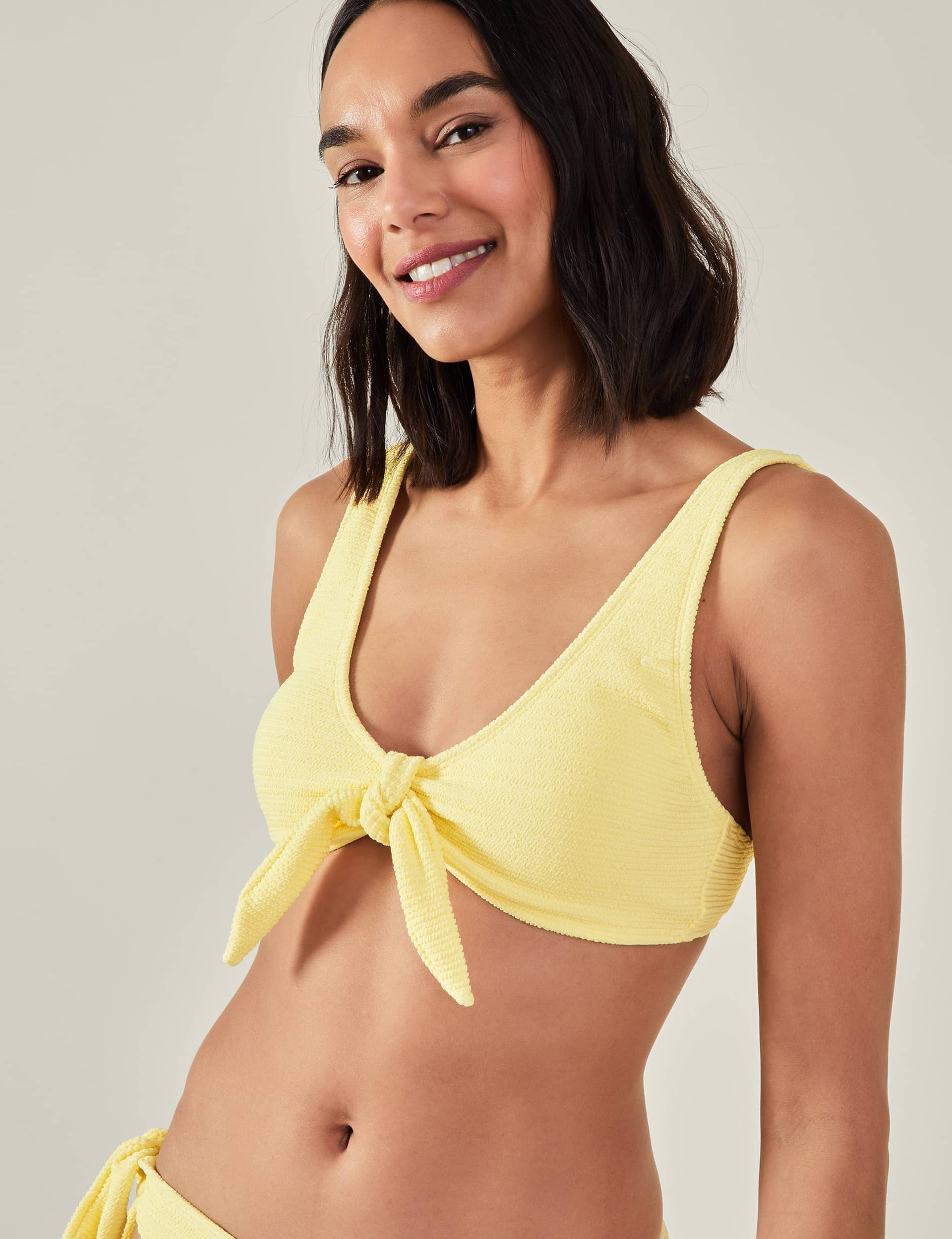 Accessorize Women's Textured Padded Tie Detail Bikini Top - 14 - Yellow, Yellow