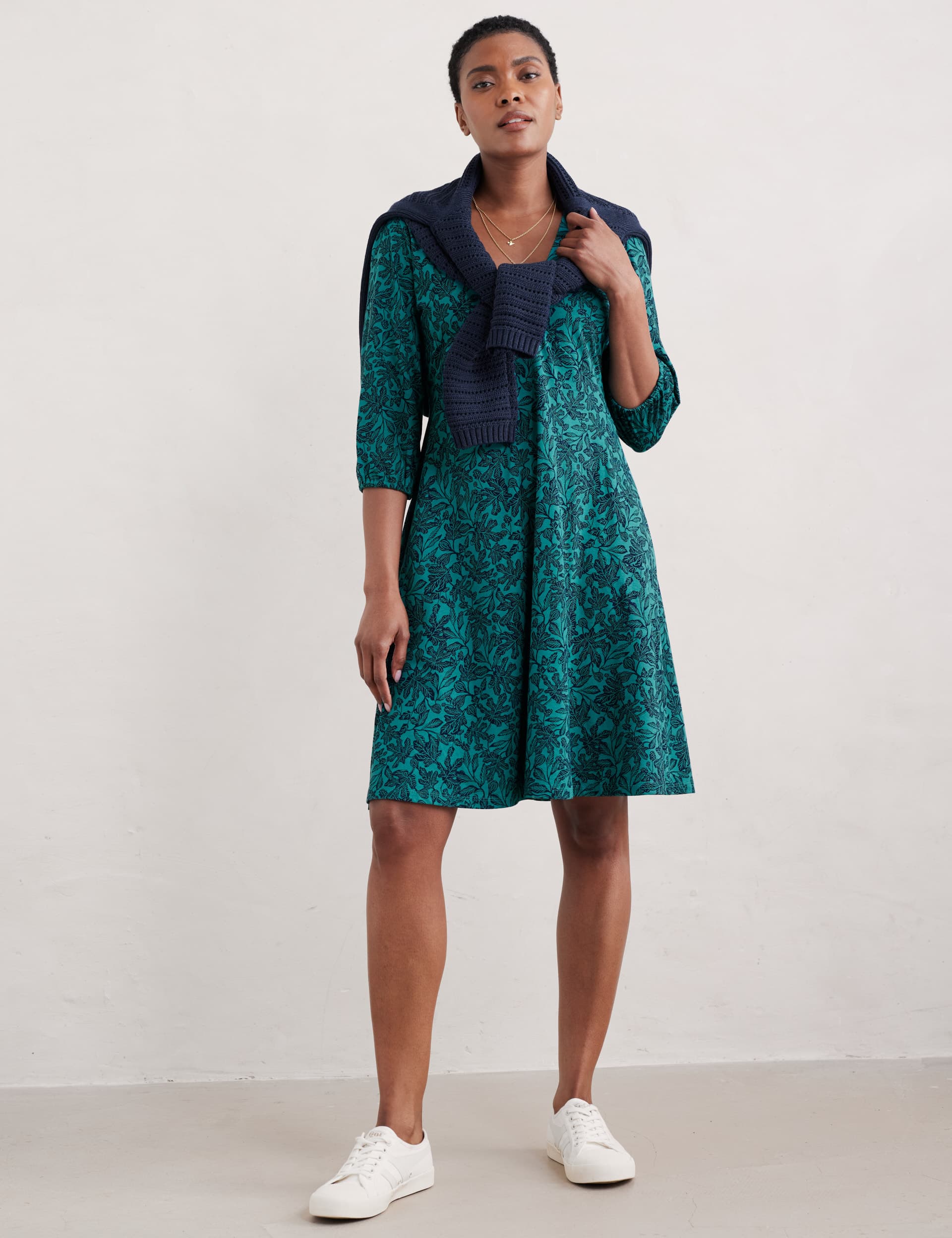 Seasalt Cornwall Women's Cotton Rich Printed V-Neck Waisted Dress