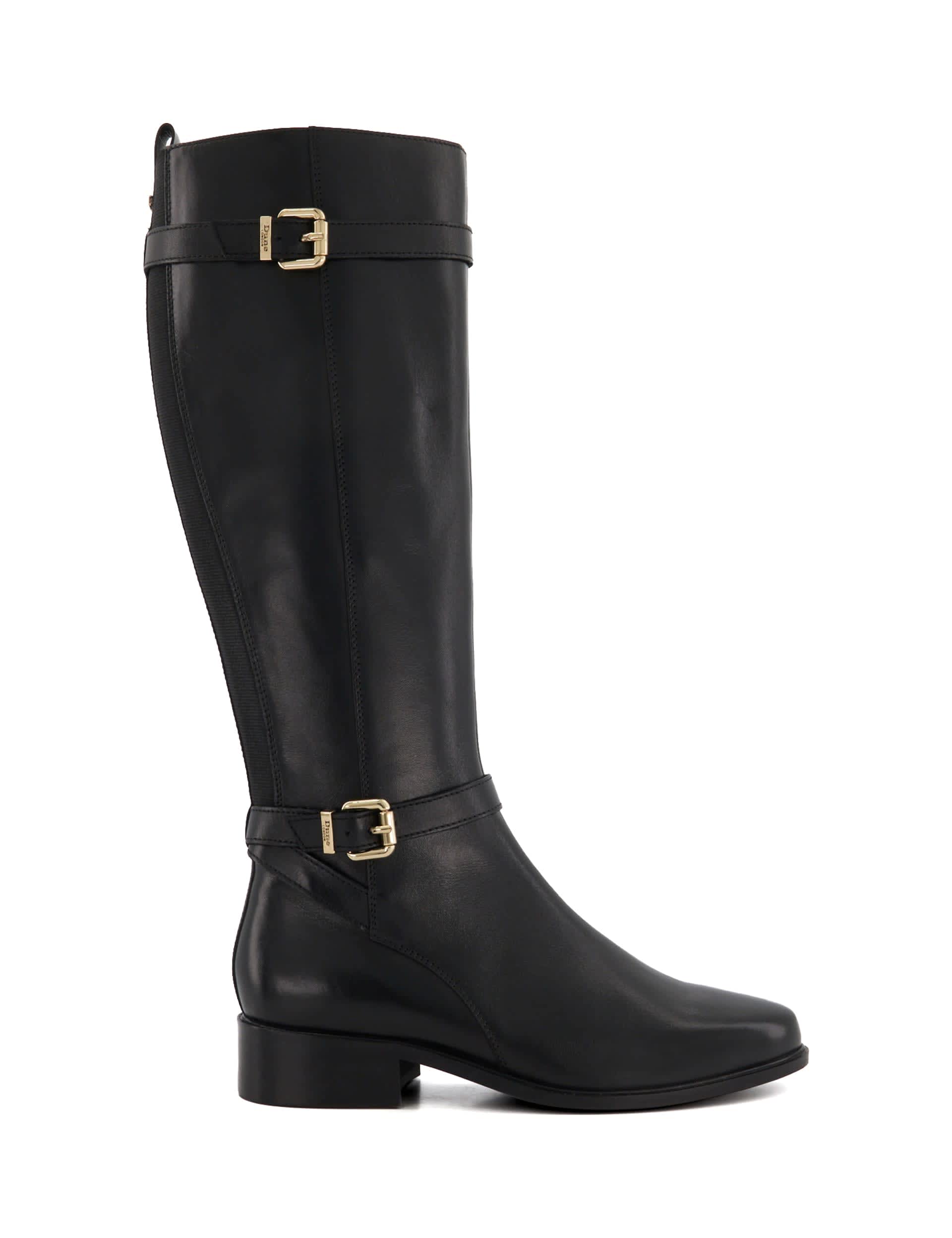 Dune London Women's Leather Buckle Block Heel Knee High Boots - 4 - Black, Black