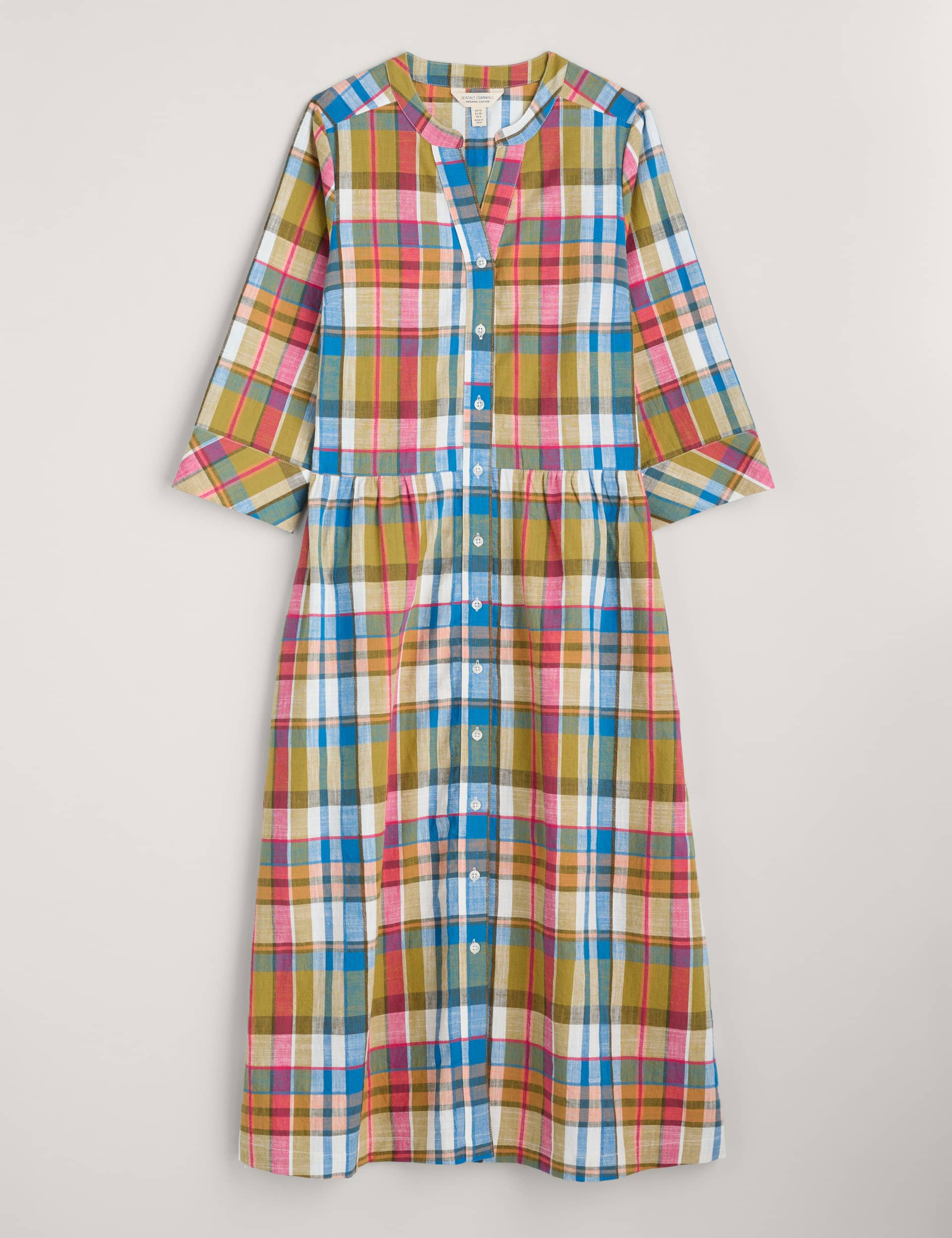 Seasalt Cornwall Women's Pure Cotton Checked Midi Waisted Dress - 22 - Multi, Multi