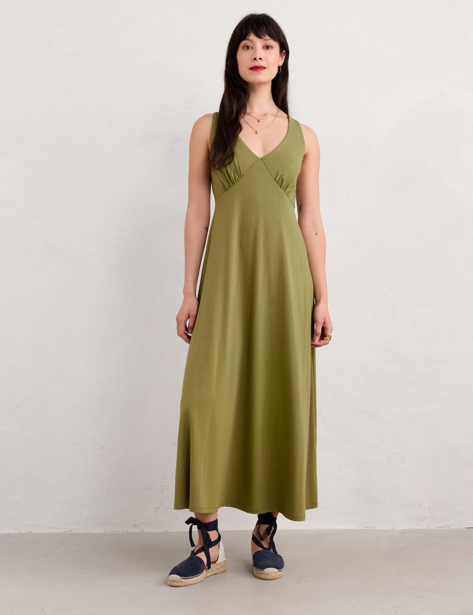 Seasalt Cornwall Women's Jersey V-Neck Midaxi Slip Dress - 16 - Green, Green