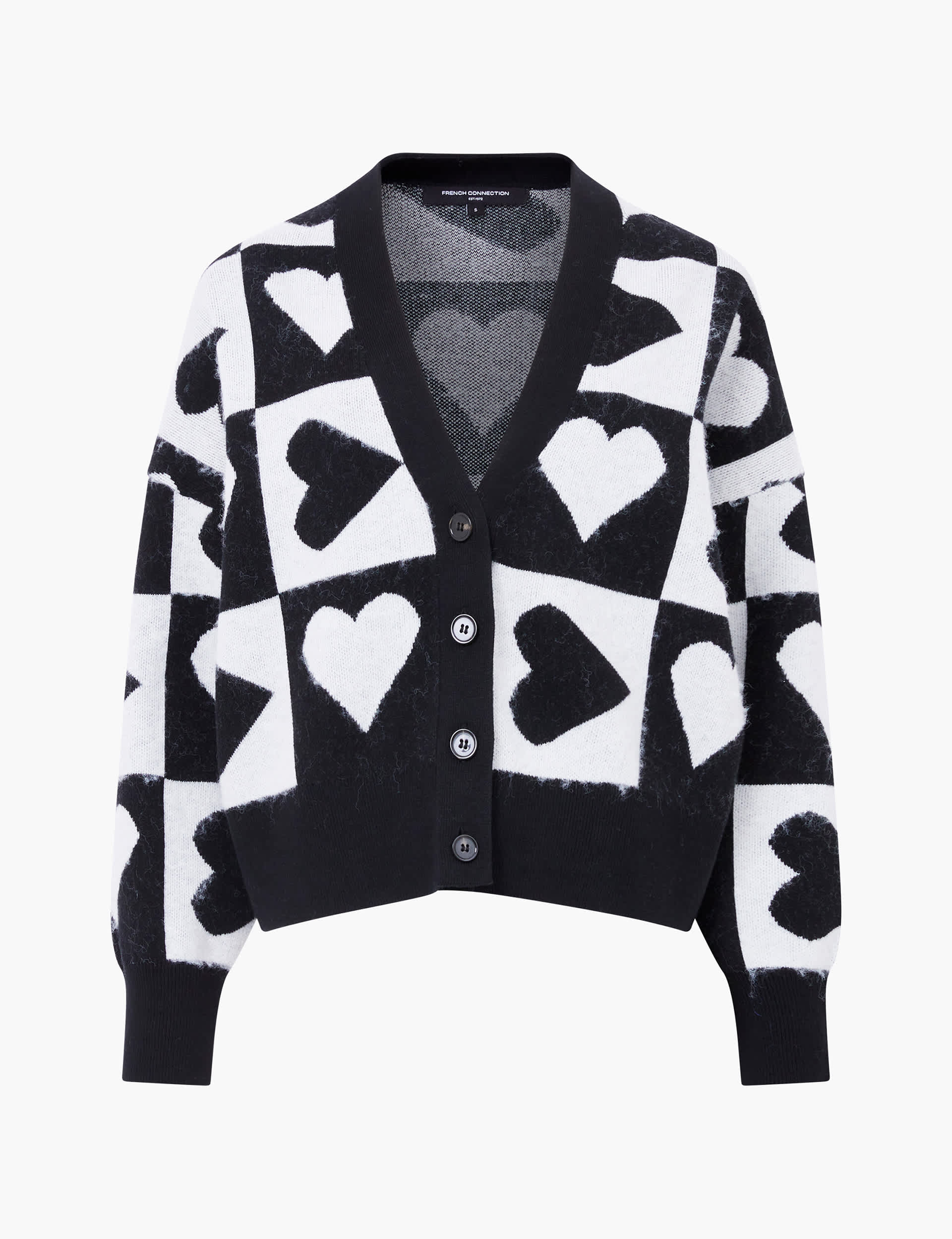 French Connection Women's Cotton Rich Heart Print V-Neck Cardigan - XS - White Mix, White Mix