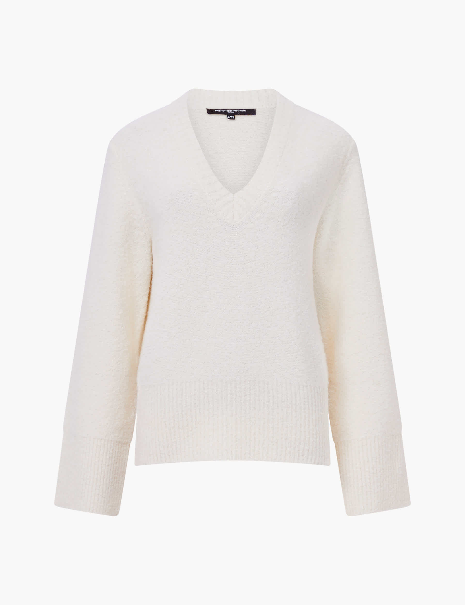 French Connection Women's Boucl V-Neck Jumper with Wool - S - Cream, Cream