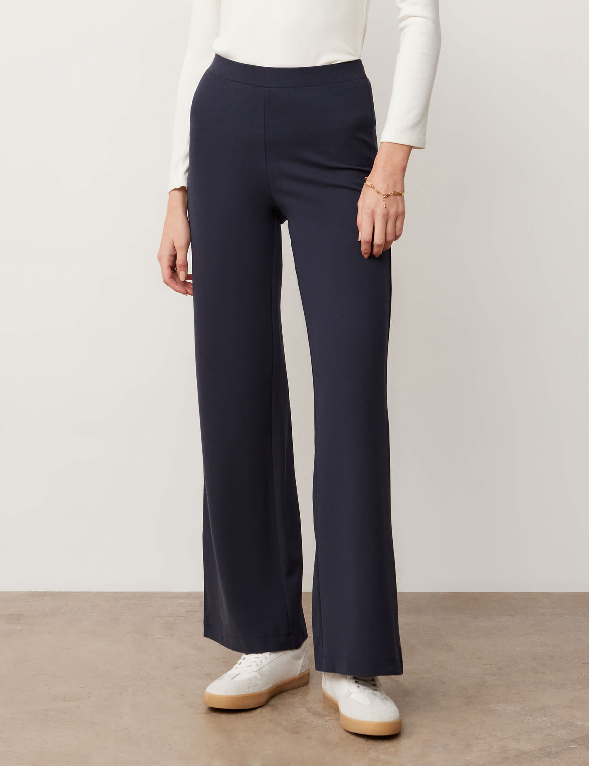 Finery London Women's Jersey Elasticated Waist Wide Leg Trousers - 14REG - Navy, Navy