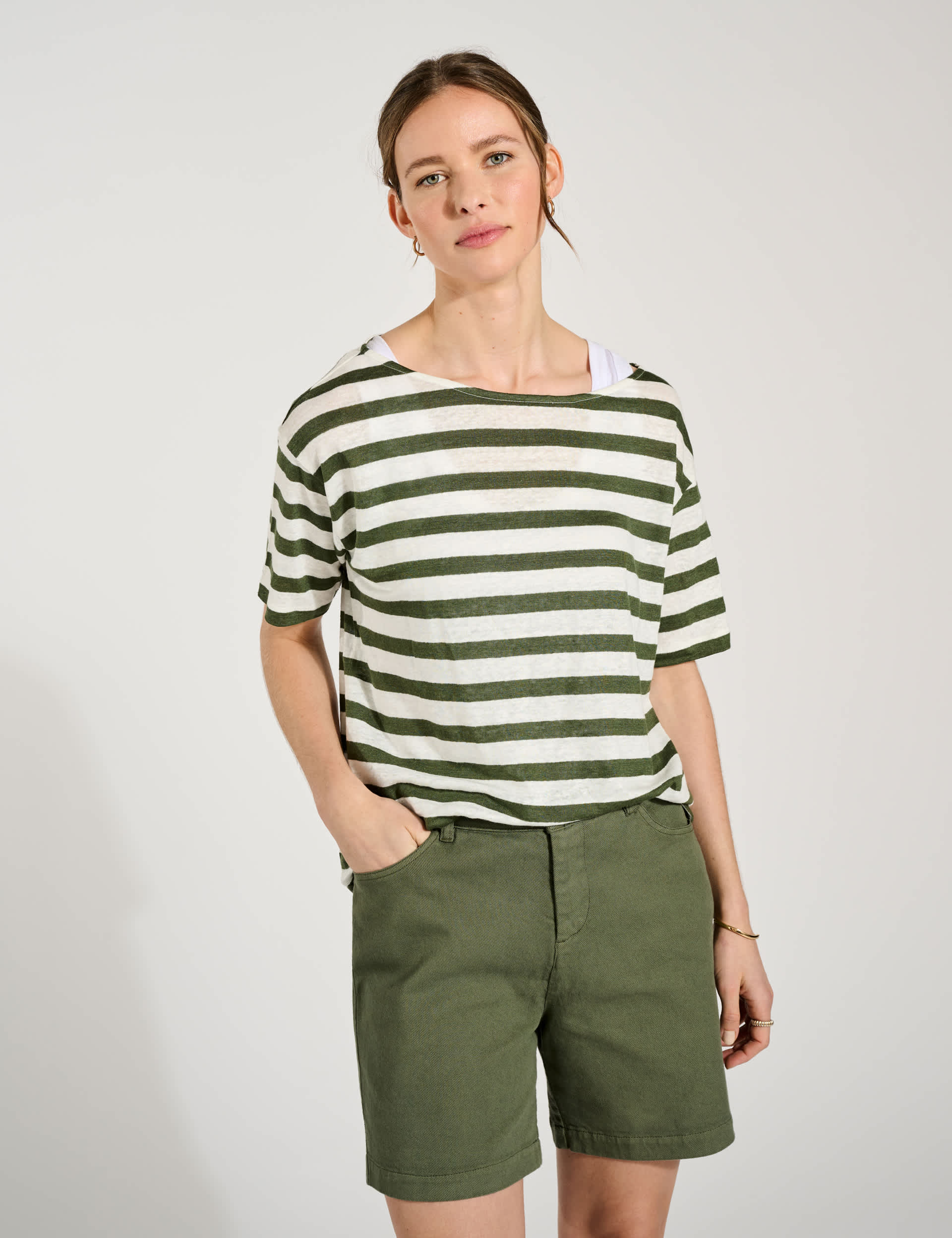 Baukjen Women's Pure Linen Striped T-Shirt