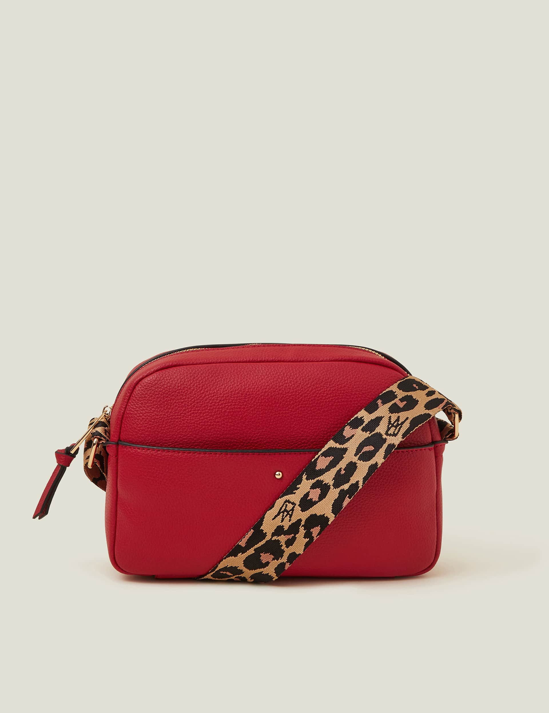 Accessorize Women's Animal Print Strap Camera Bag - Red, Red