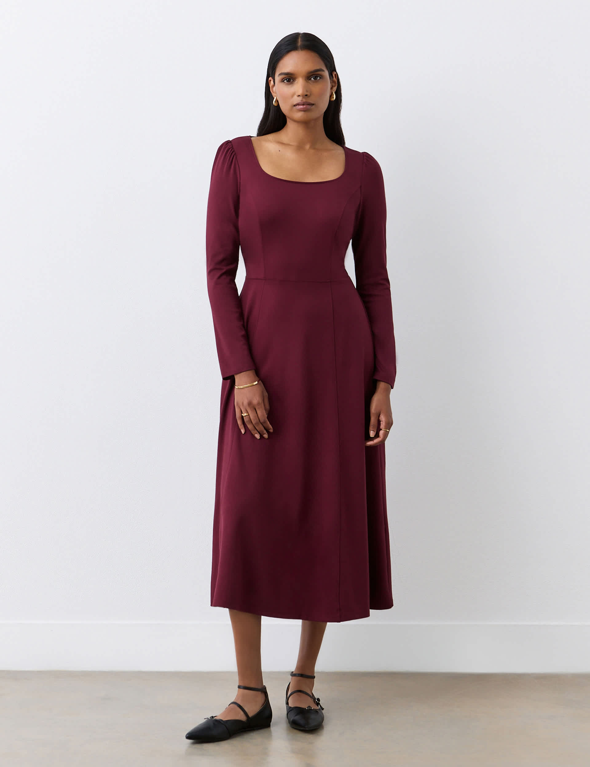 Finery London Women's Ponte Jersey Square Neck Midi Tailored Dress - 14 - Burgundy, Burgundy