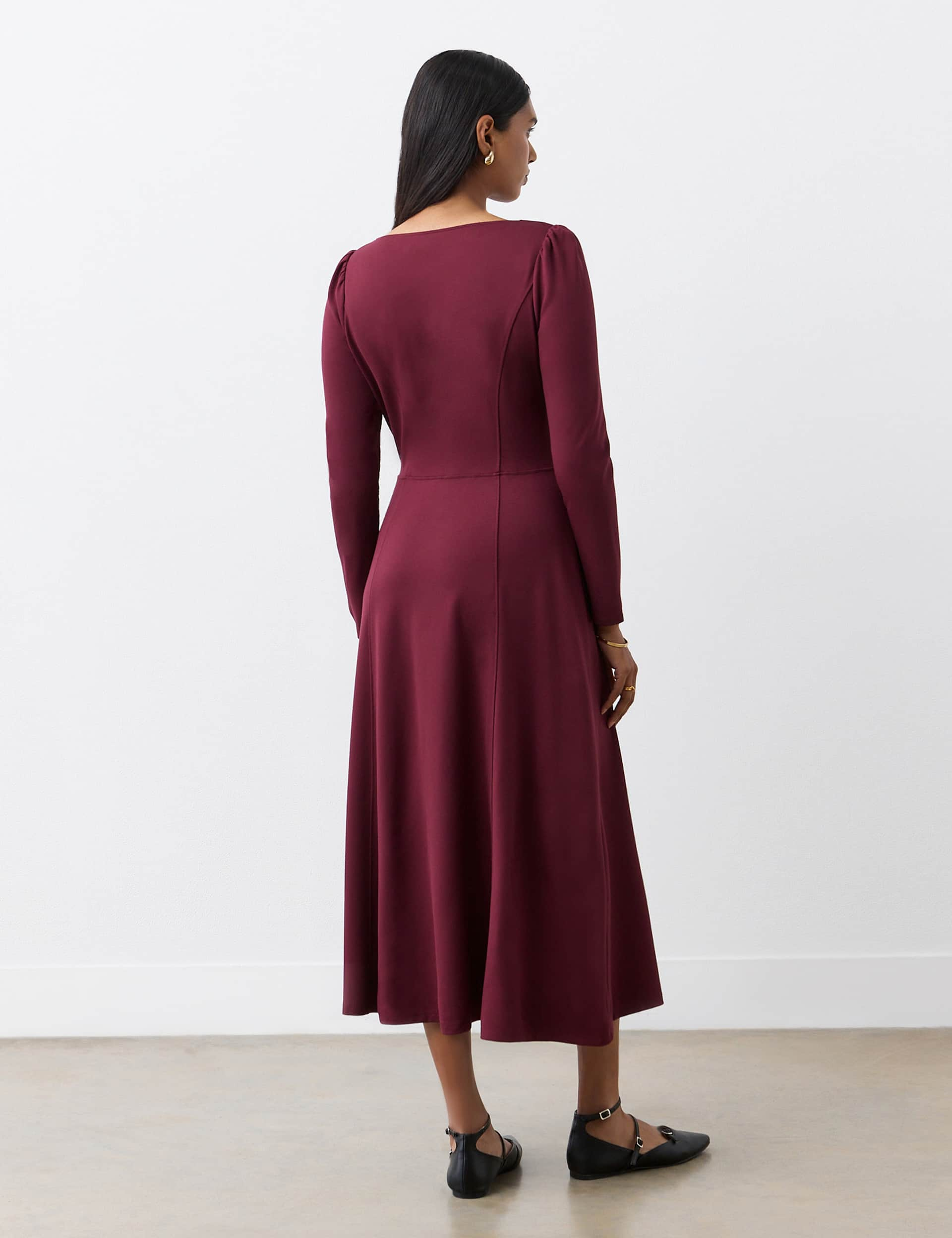 Finery London Women's Ponte Jersey Square Neck Midi Tailored Dress - 16 - Burgundy, Burgundy,Black