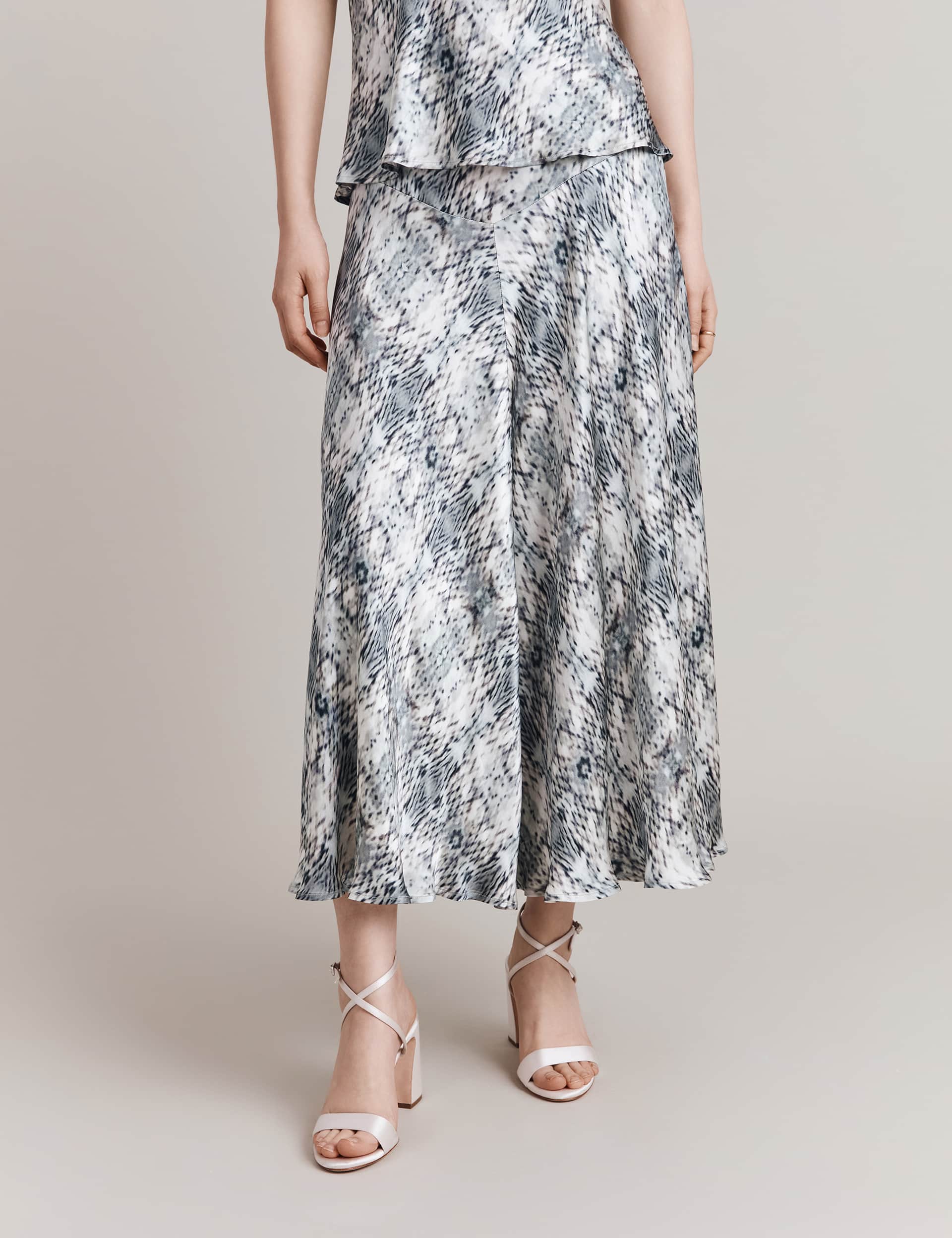 Ghost Women's Satin Animal Print Midi A-Line Skirt