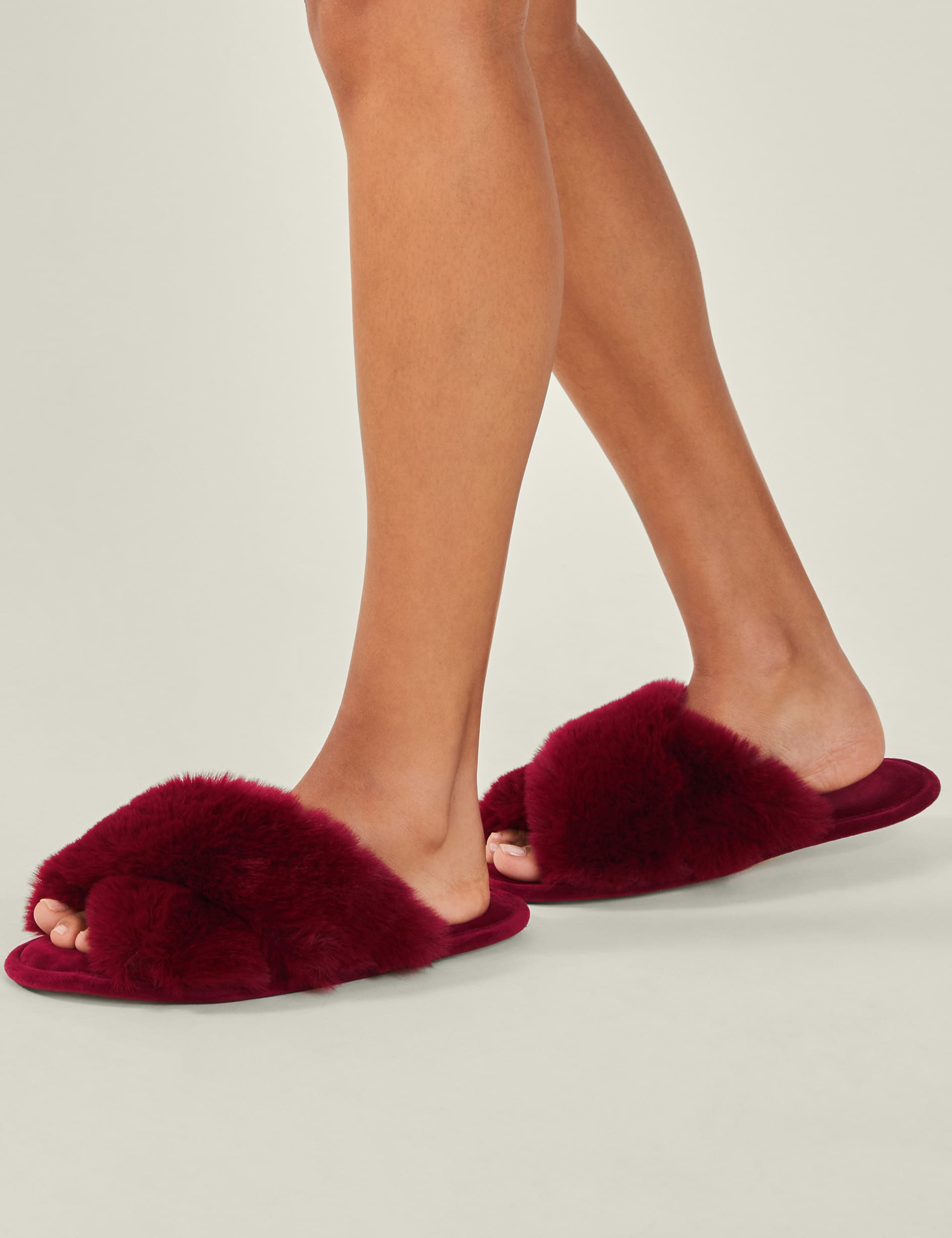 Accessorize Women's Faux Fur Slider Slippers - M - Red, Red