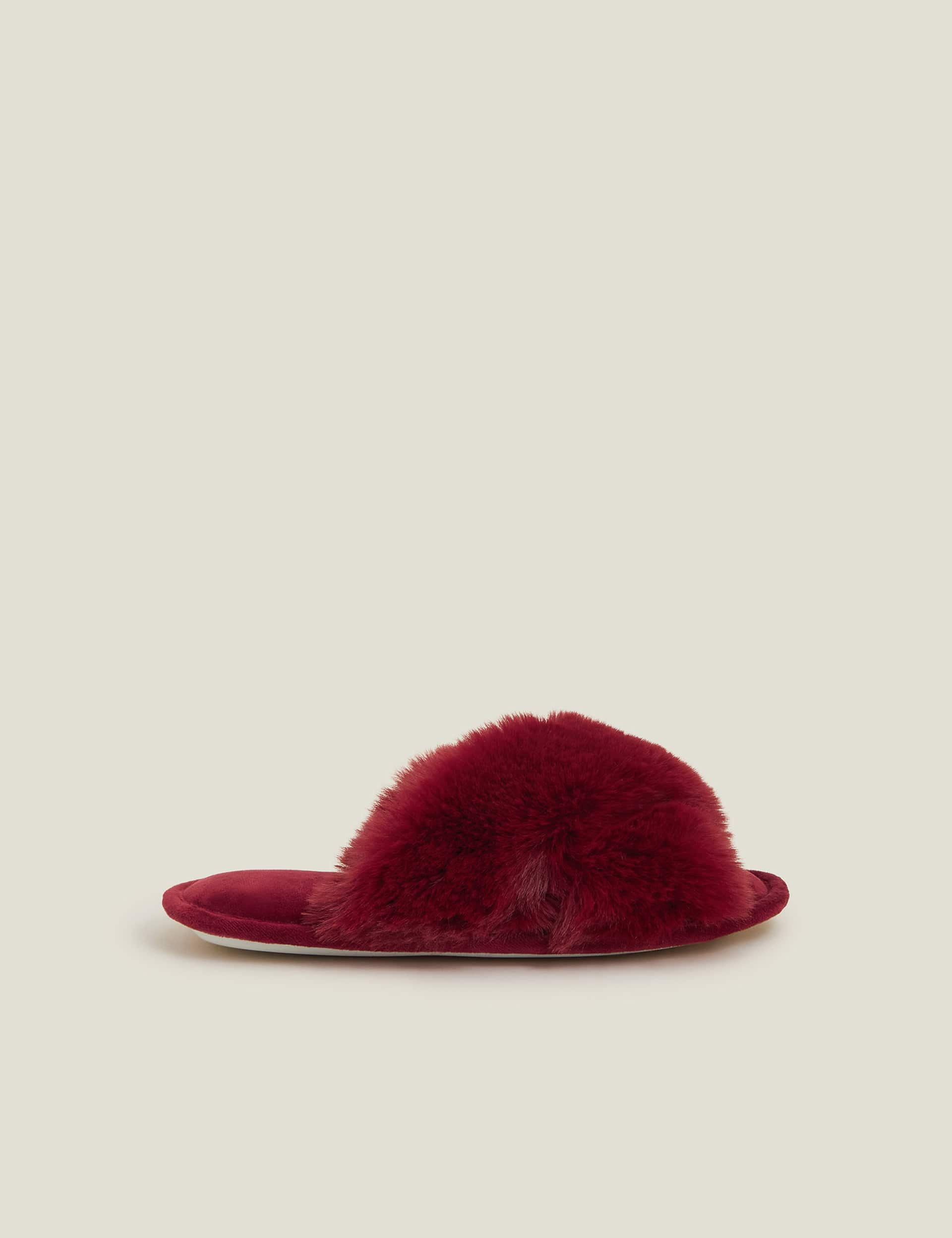 Accessorize Women's Faux Fur Slider Slippers - Red, Red