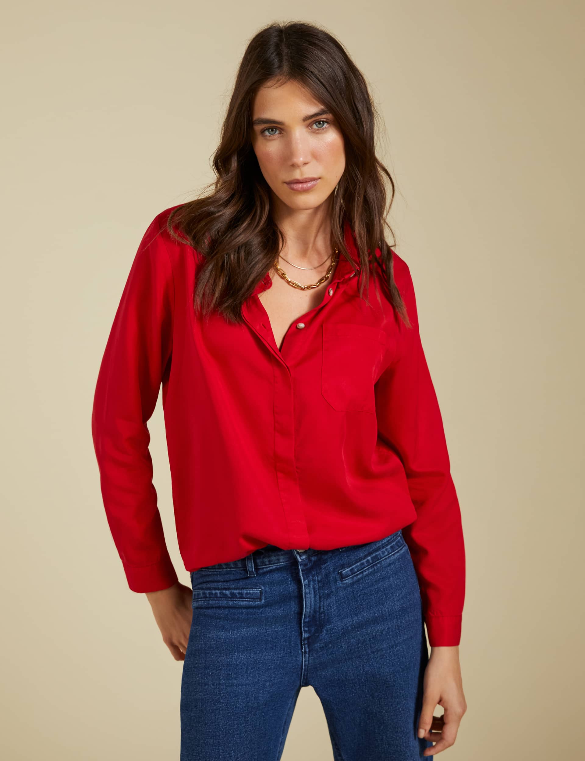 Baukjen Women's Pure Lyocell Relaxed Shirt - 12 - Red, Red