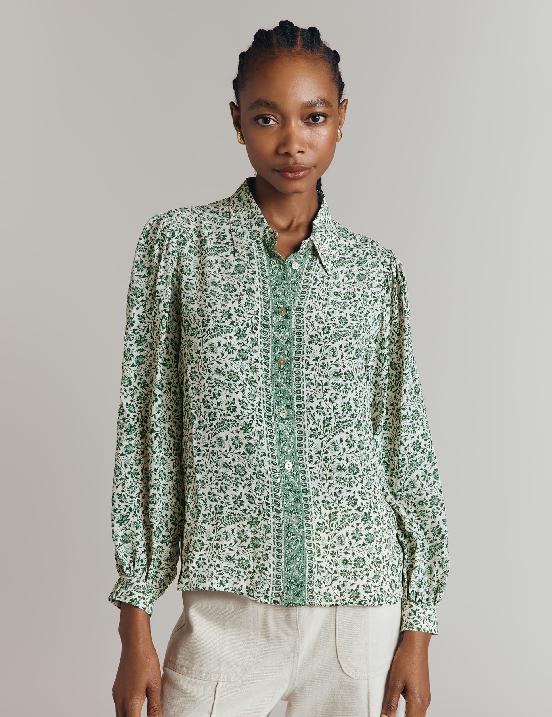 Ghost Women's Crepe Floral Blouse - M - Green Mix, Green Mix,Blue Mix